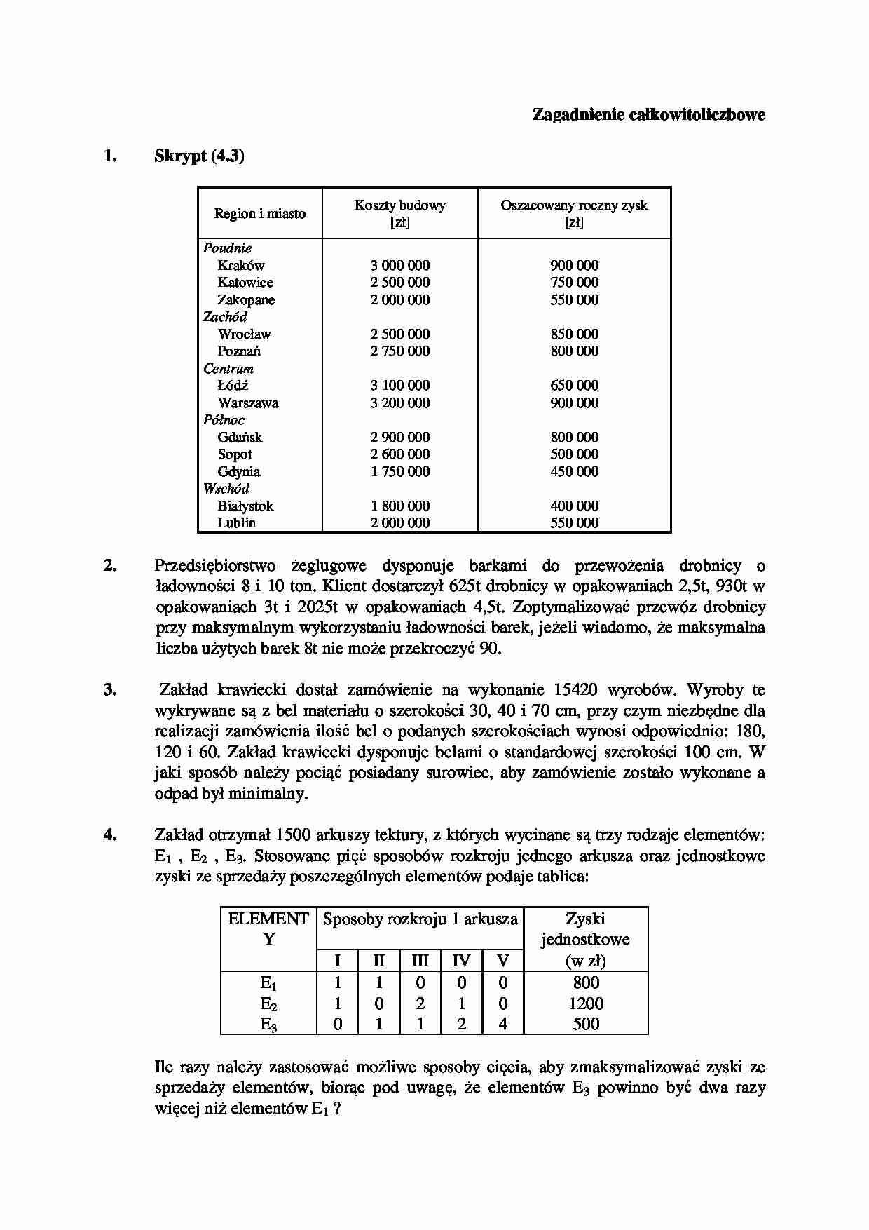 Zagadnienie całkowitoliczbowe - badania operacyjne - strona 1
