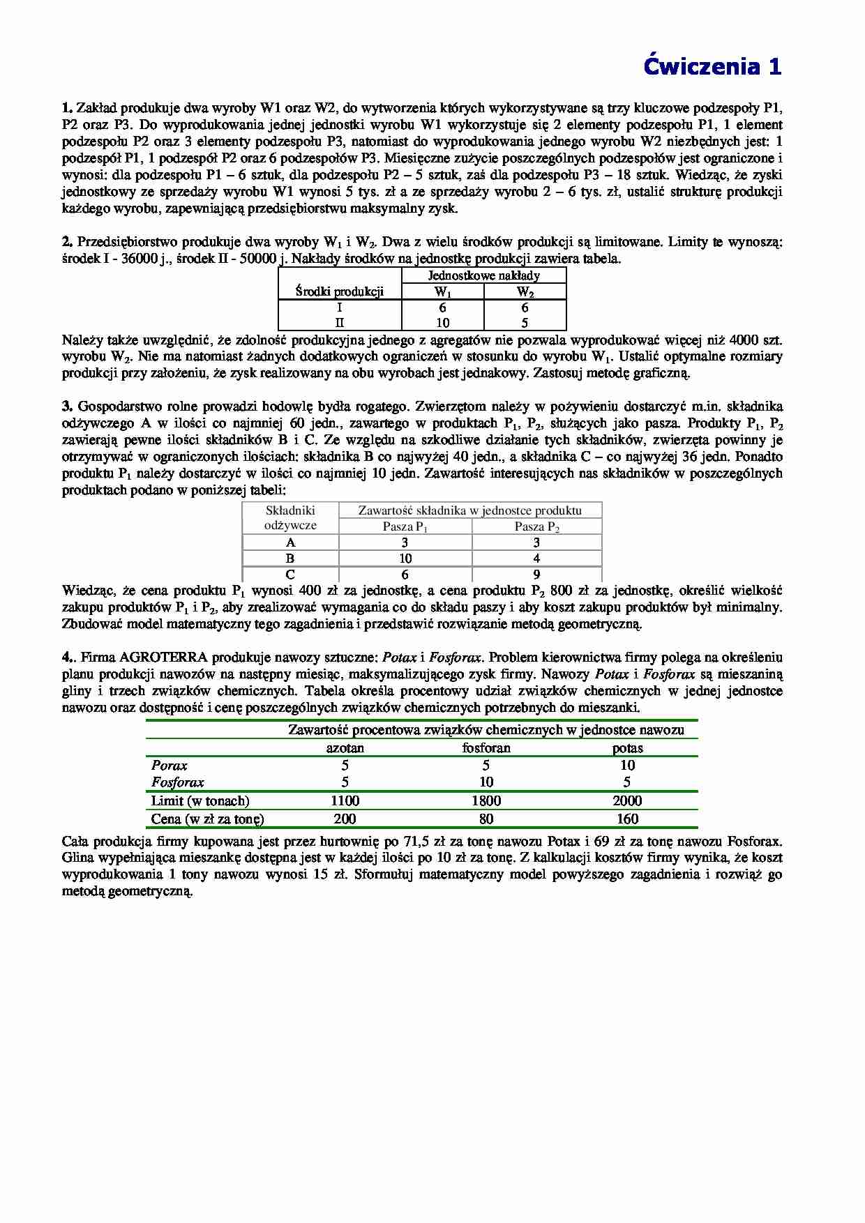 badania operacyjne - zadania z ćwiczeń - strona 1