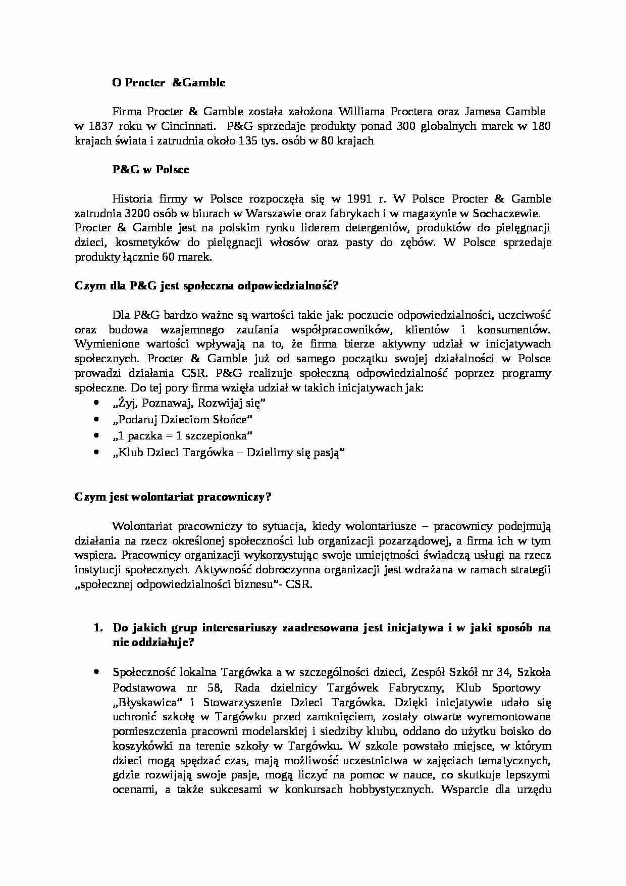 etyka w zarządzaniu, informacje o P&G - strona 1