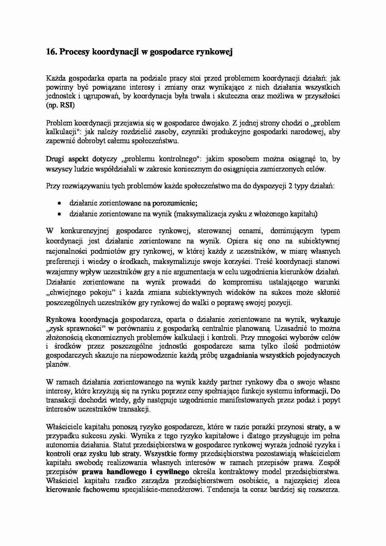 Procesy koordynacji w gospodarce rynkowej - strona 1
