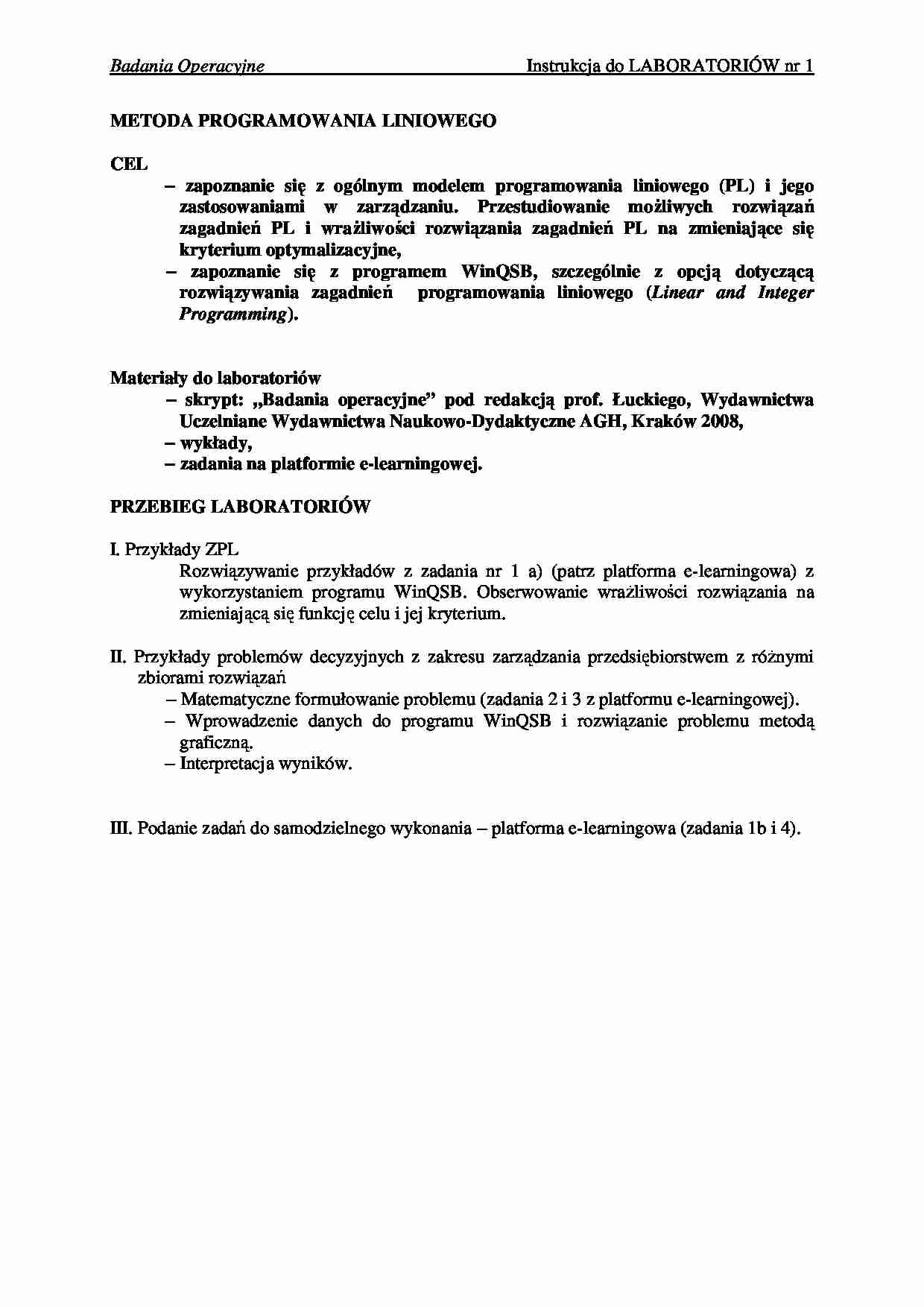 Metoda programowania liniowego - Laboratorium - strona 1