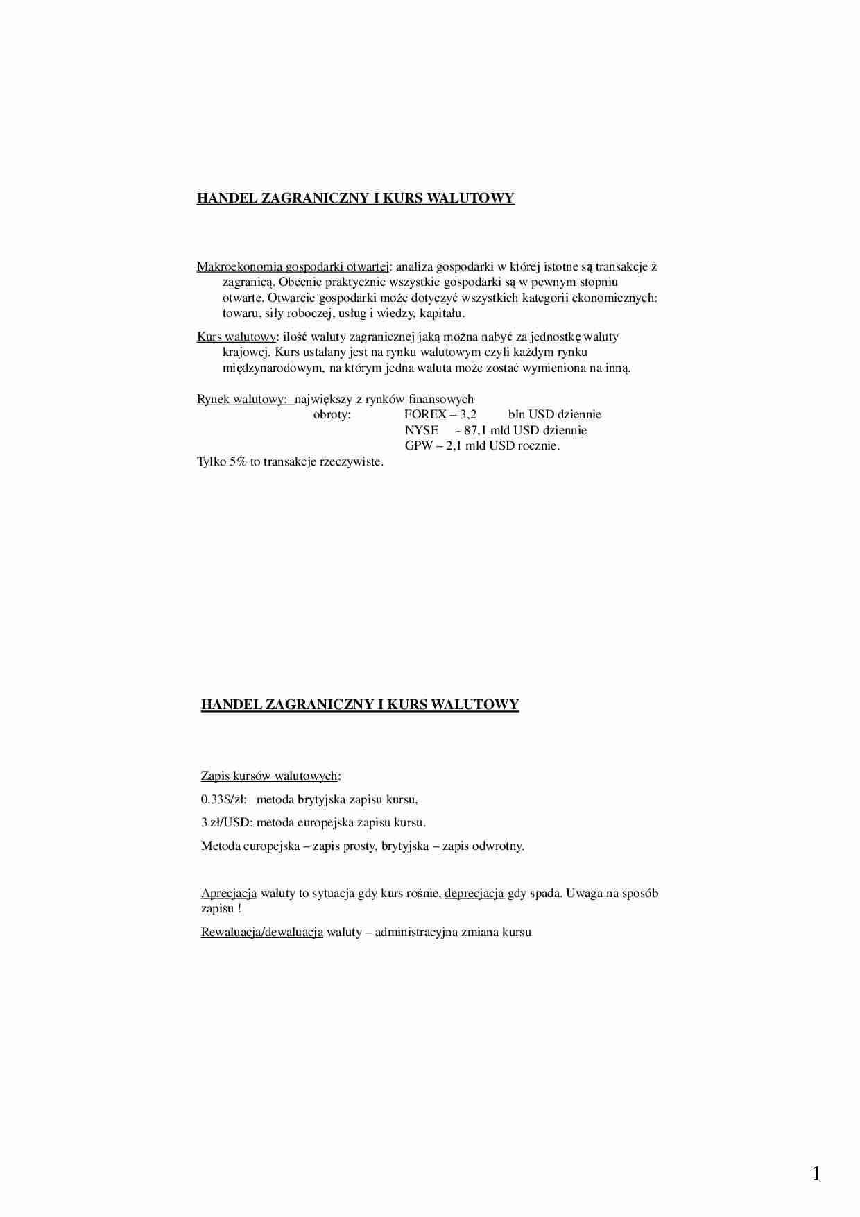HANDEL ZAGRANICZNY I KURS WALUTOWY - strona 1