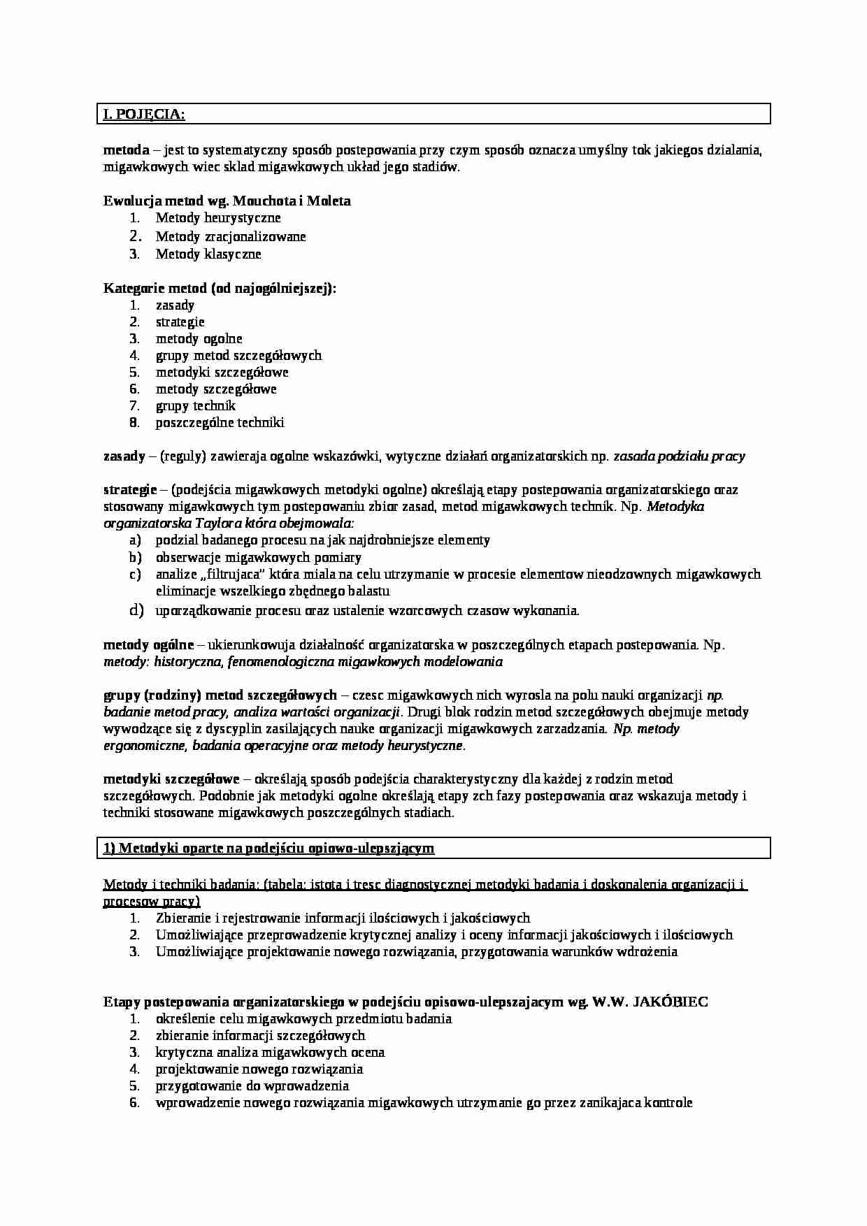 Metody organizacji i zarządzania - teoria - strona 1