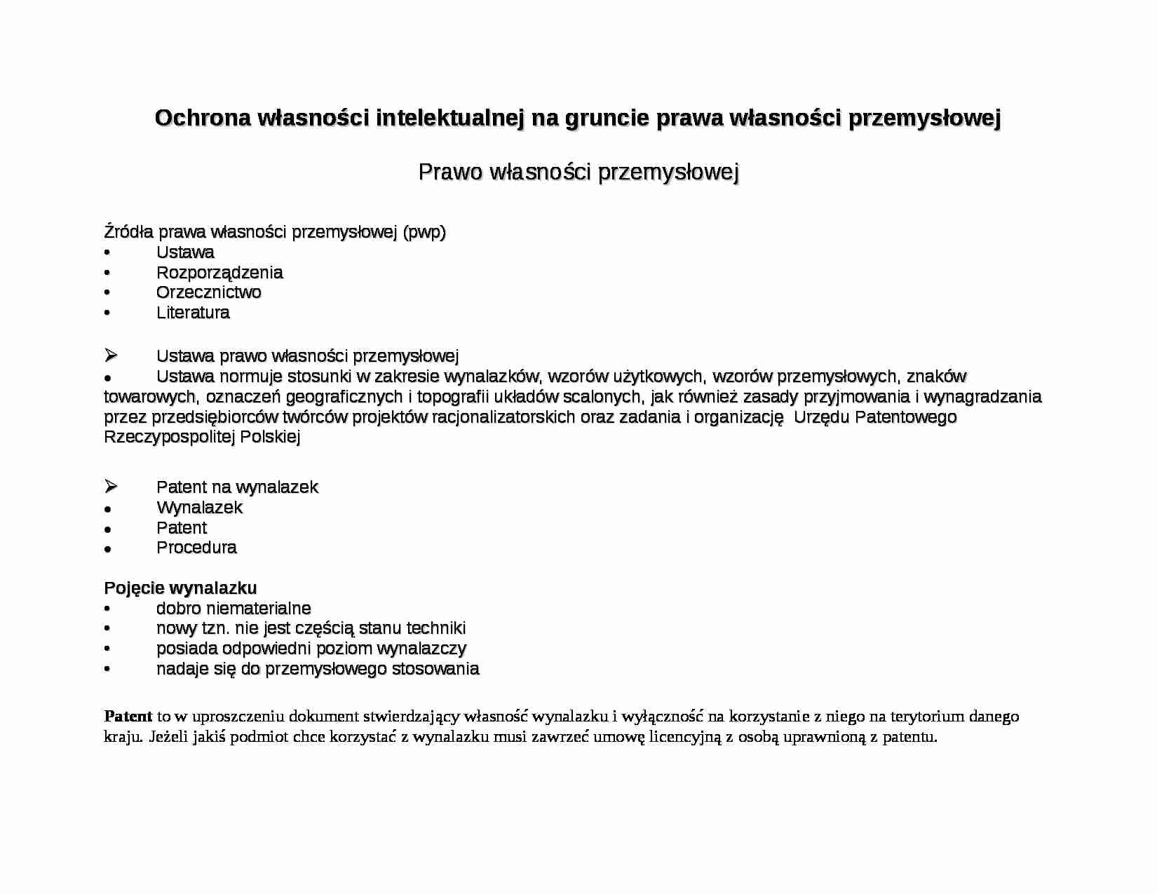 Prawo własności przemysłowej - Wynalazek - strona 1