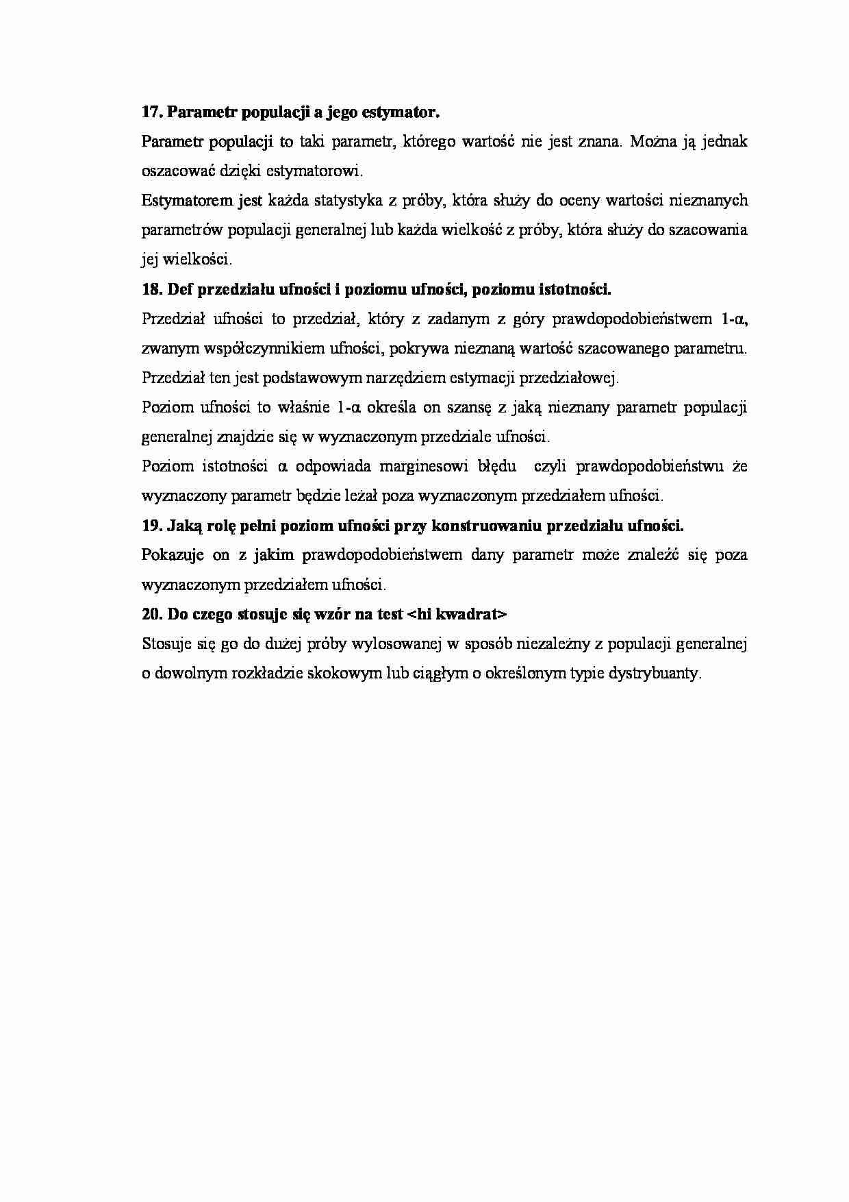 statystyka matematyczna, Parametr populacji a jego estymator. - strona 1