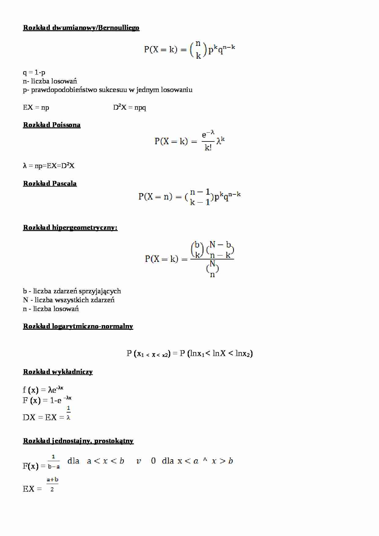 statystyka matematyczna - WZORY - strona 1