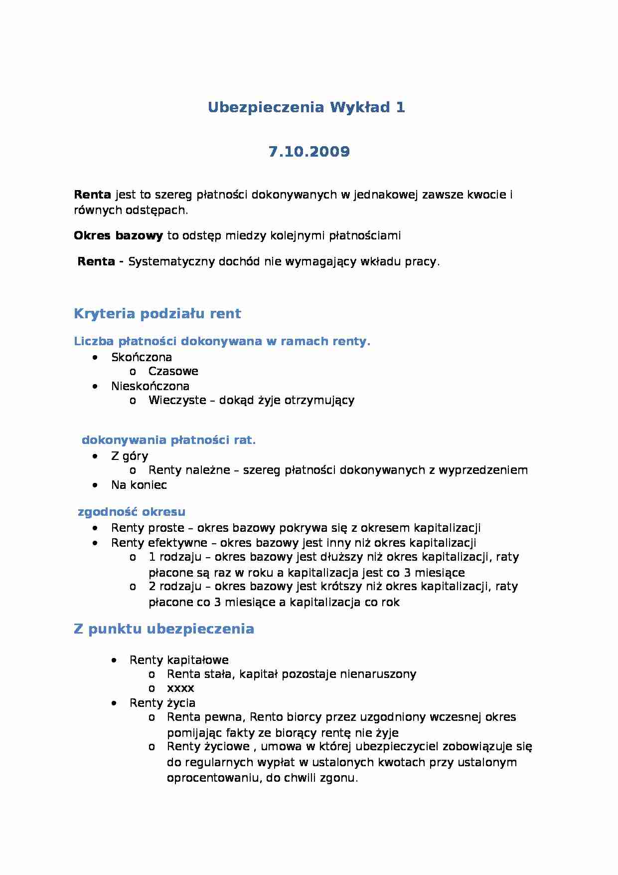 Ubezpieczenia Wykład - strona 1