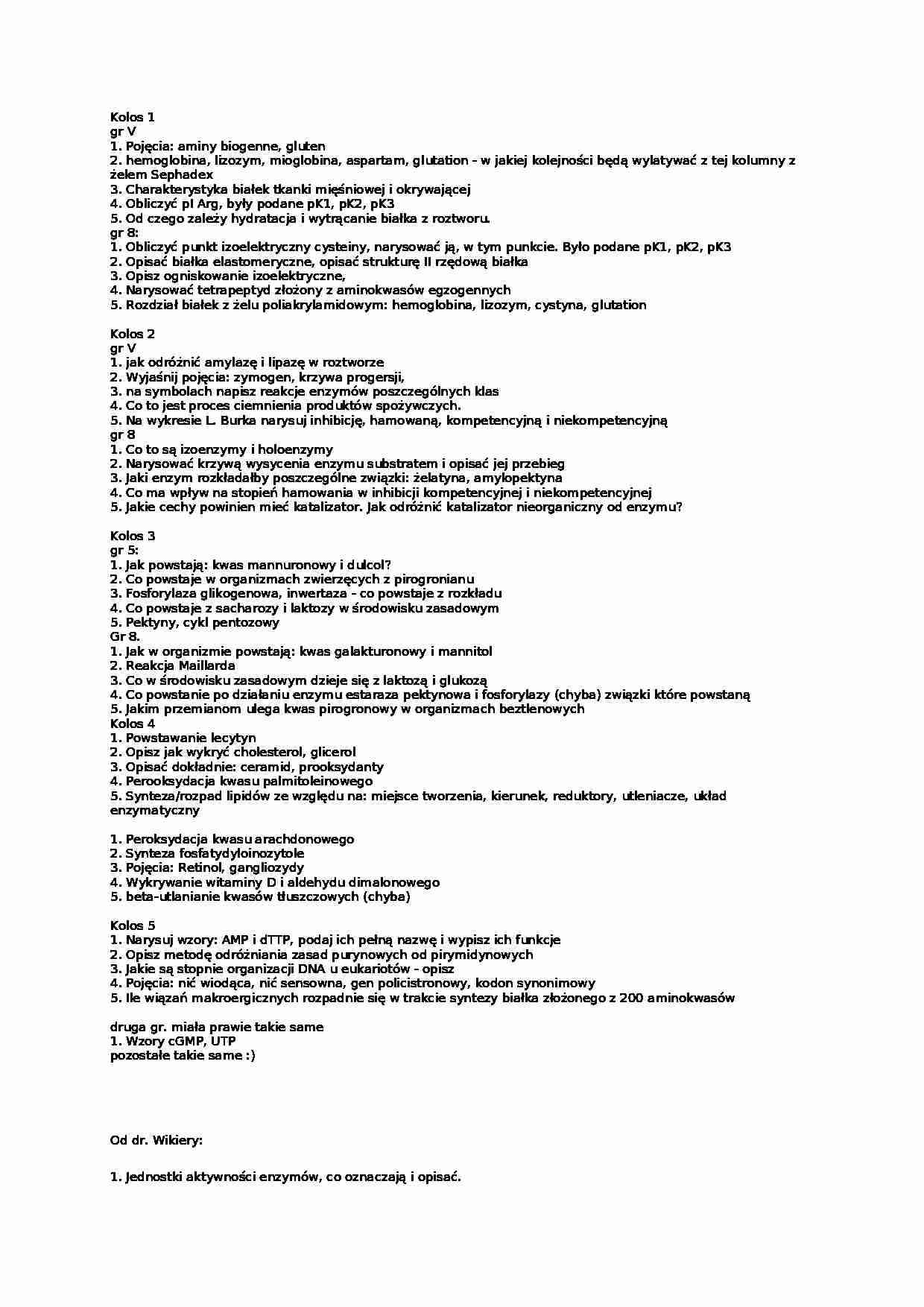 biochemia pytania na kolokwium - strona 1