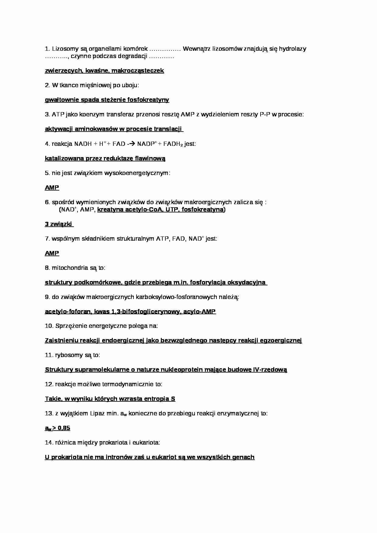  testy z biochemii  - strona 1