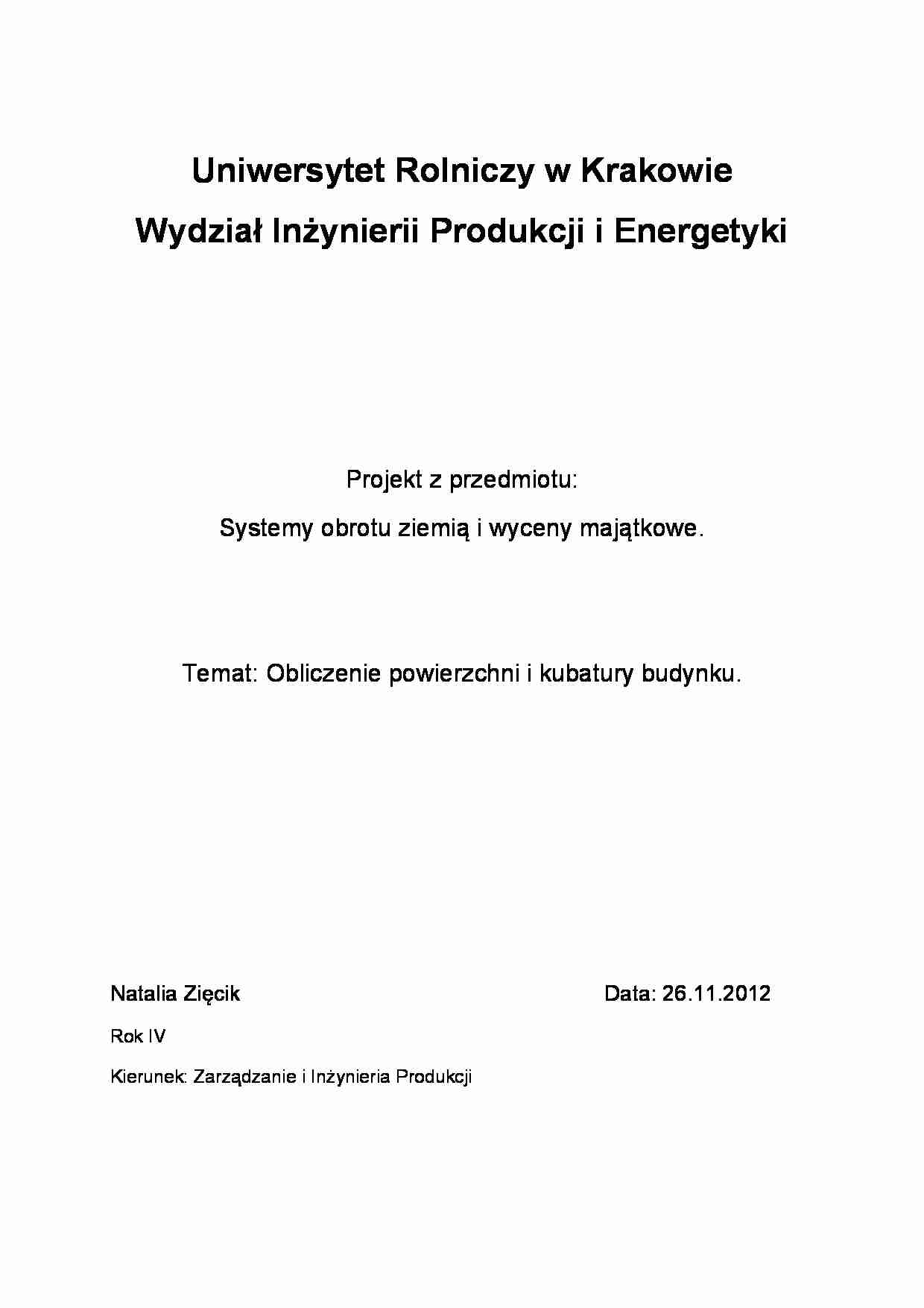 Obliczenie powierzchni i kubatury budynku - strona 1