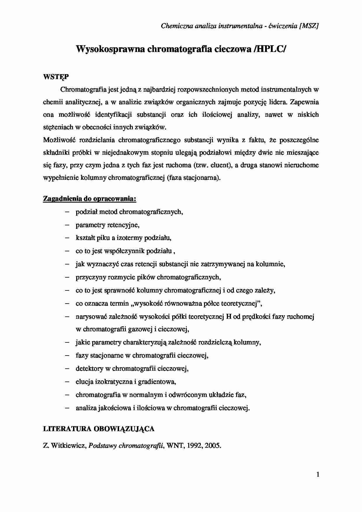 Wysokosprawna chromatografia cieczowa - strona 1