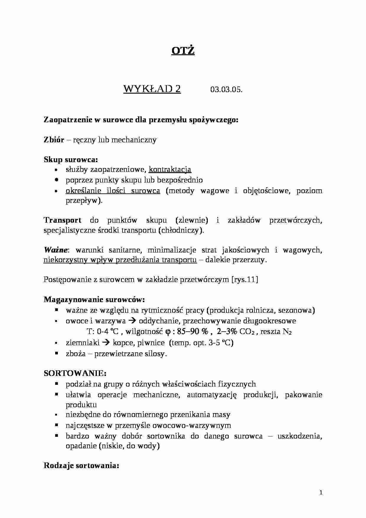 Ogólna technologia żywności - wykład 2 - strona 1