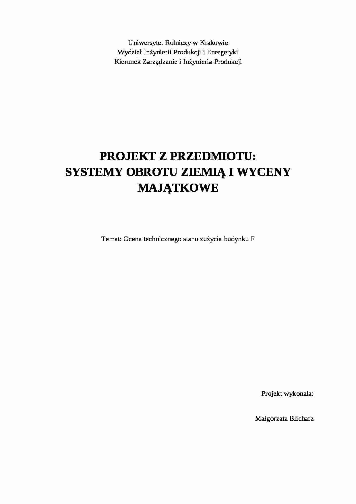 Ocena technicznego stanu zużycia budynku F - strona 1