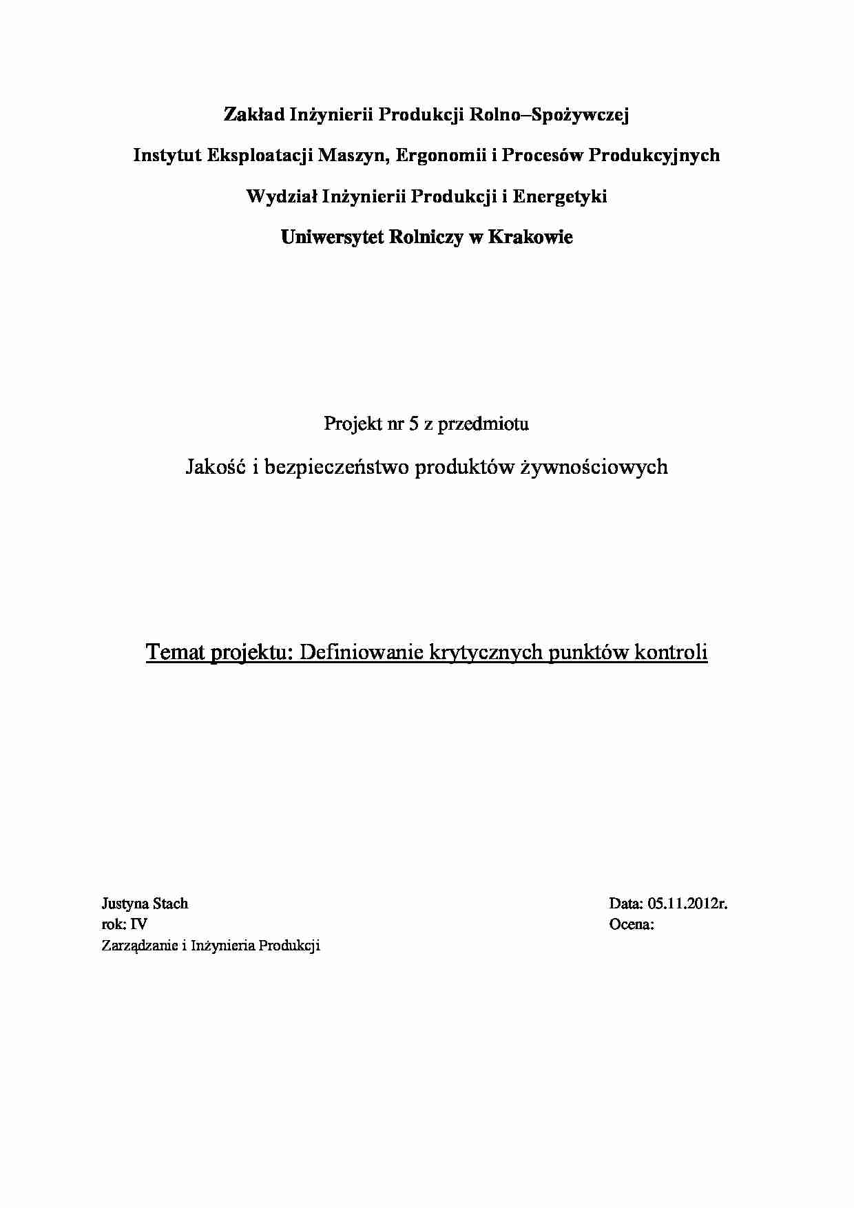 Definiowanie krytycznych punktów kontroli- projekt - strona 1