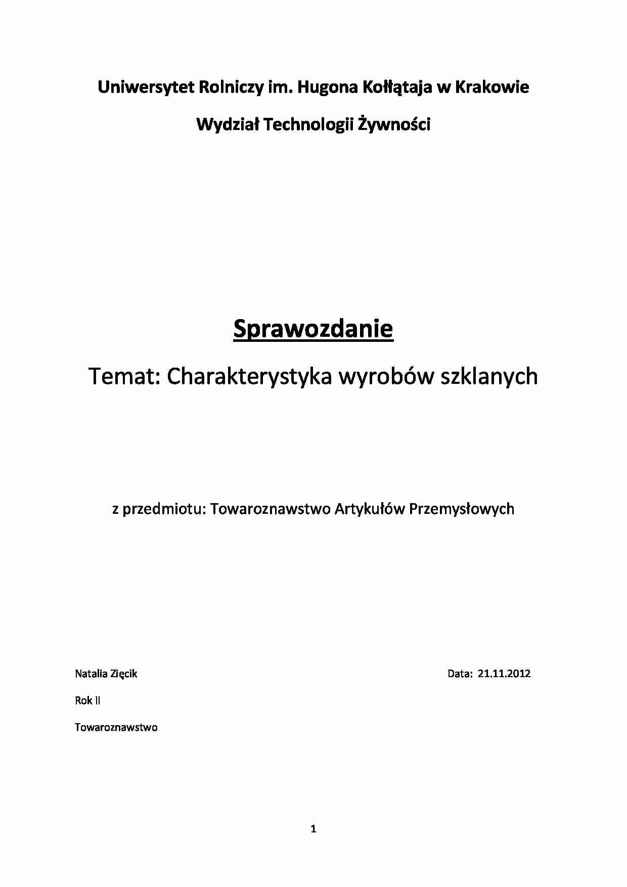 Charakterystyka wyrobów szklanych - strona 1