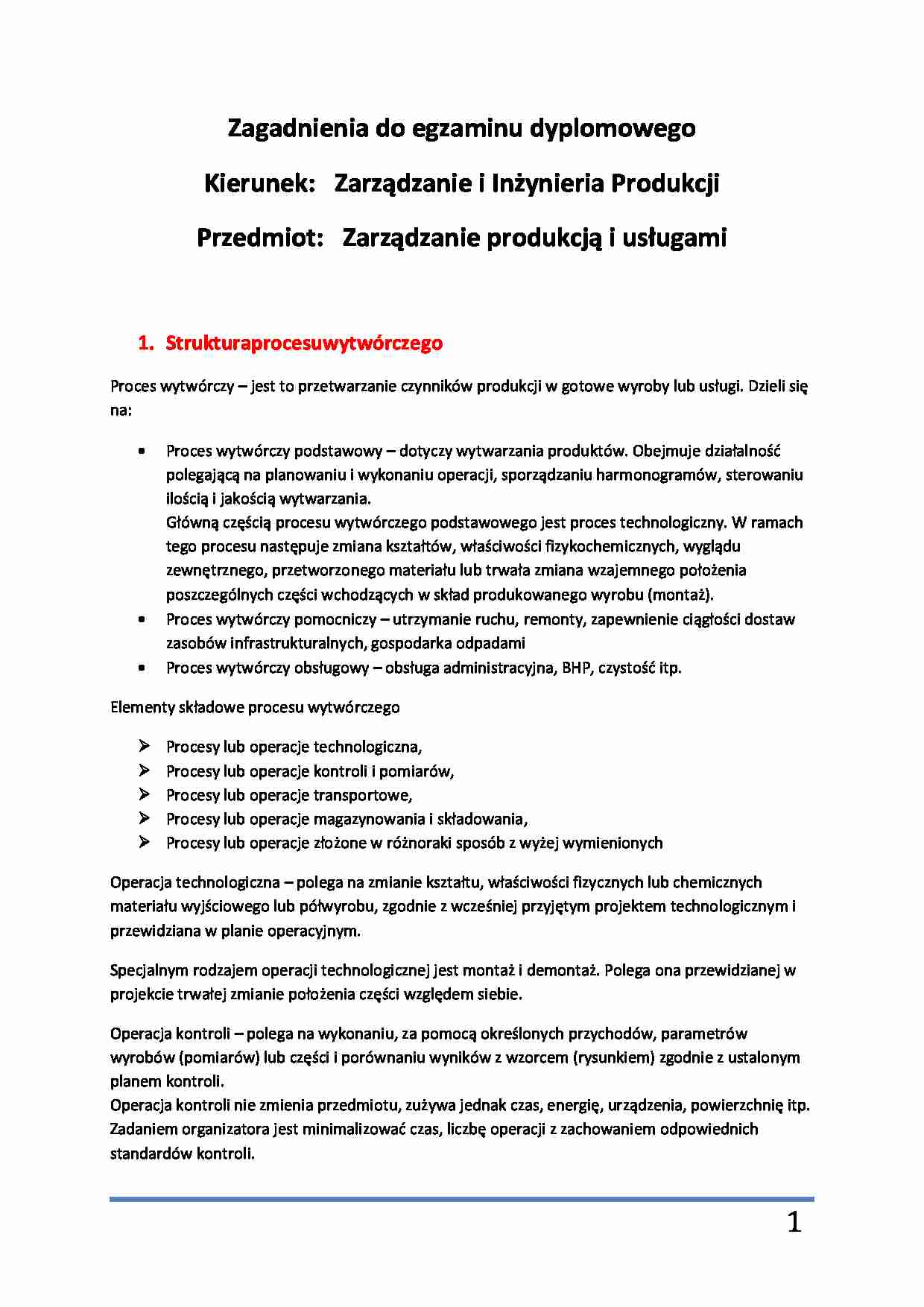 Zagadnienia - zarządzanie Produkcją i usługami - strona 1