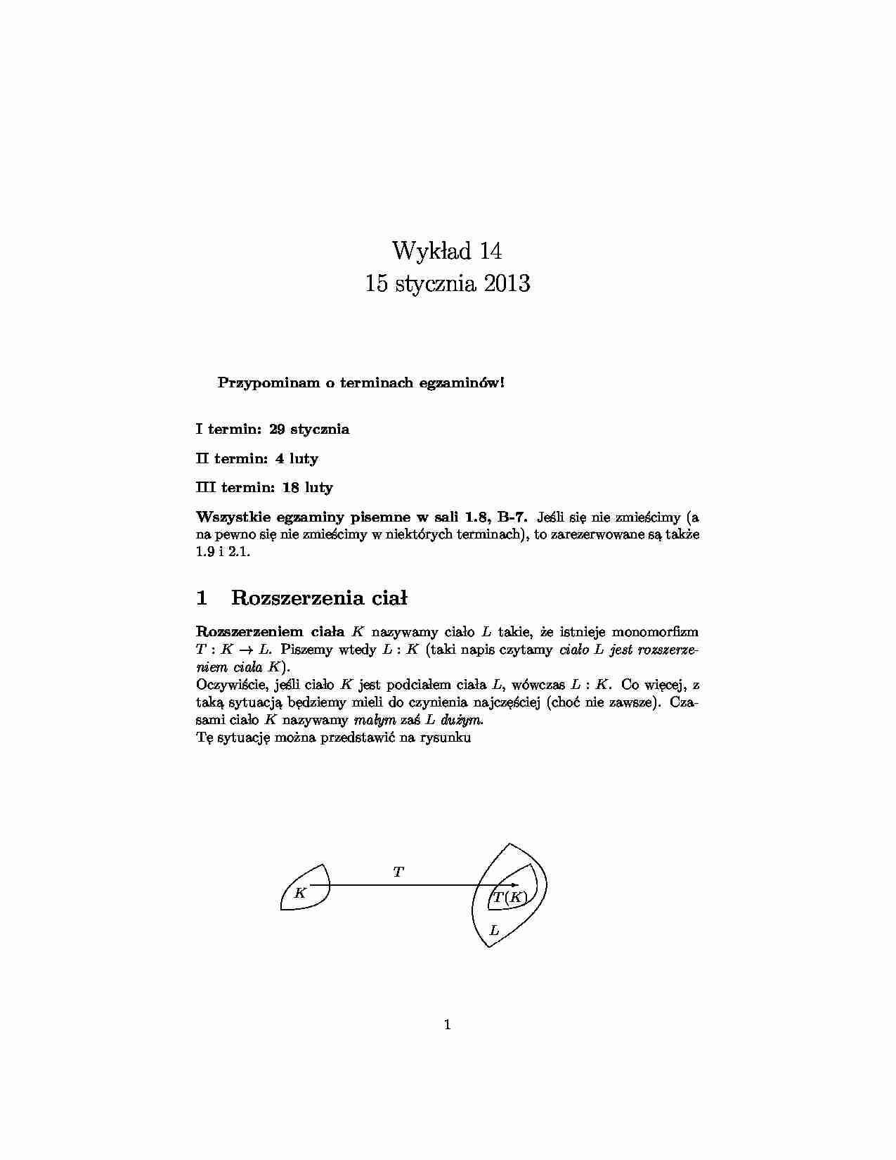 Rozszerzenia ciał, ciało rozkładu wielomianu - strona 1