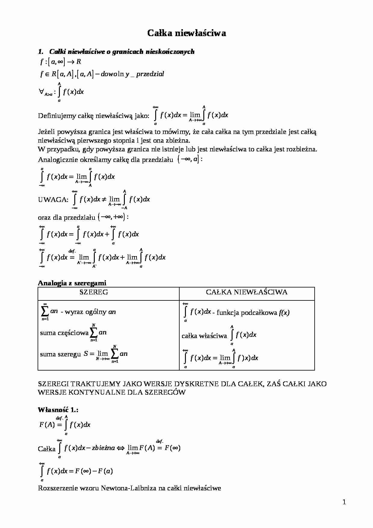 Całka niewłaściwa - szereg - strona 1