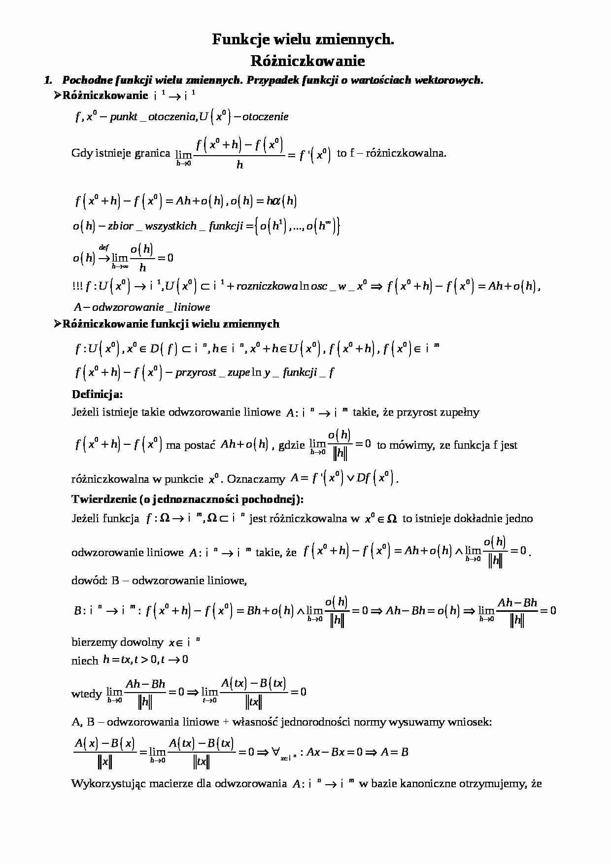 Funkcje wielu zmiennych. Różniczkowanie - strona 1