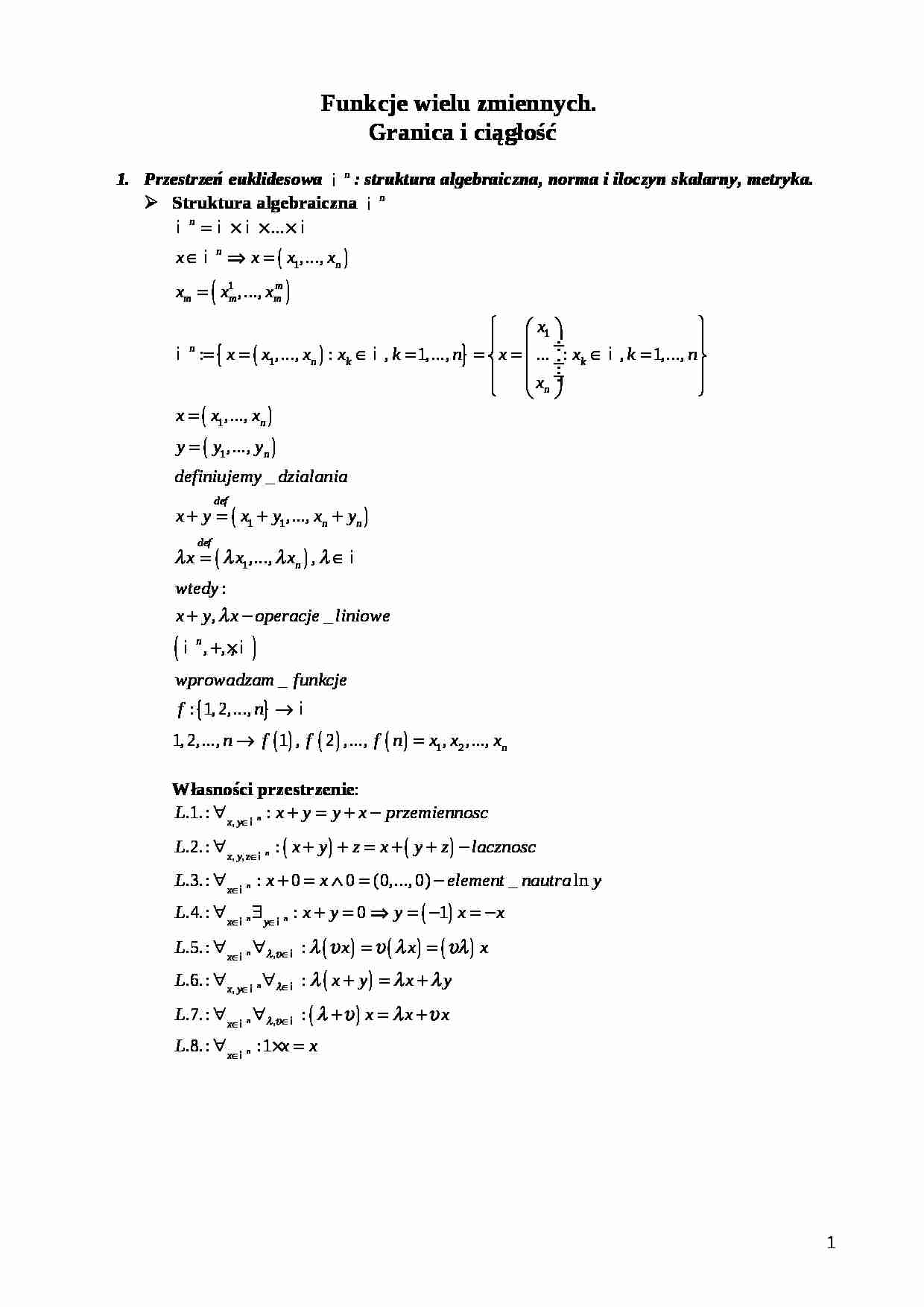 Funkcje wielu zmiennych. Granica i ciągłość - strona 1