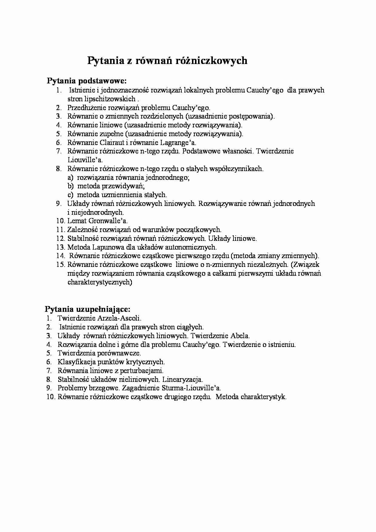 równania różniczkowe pytania na zaliczenie - strona 1