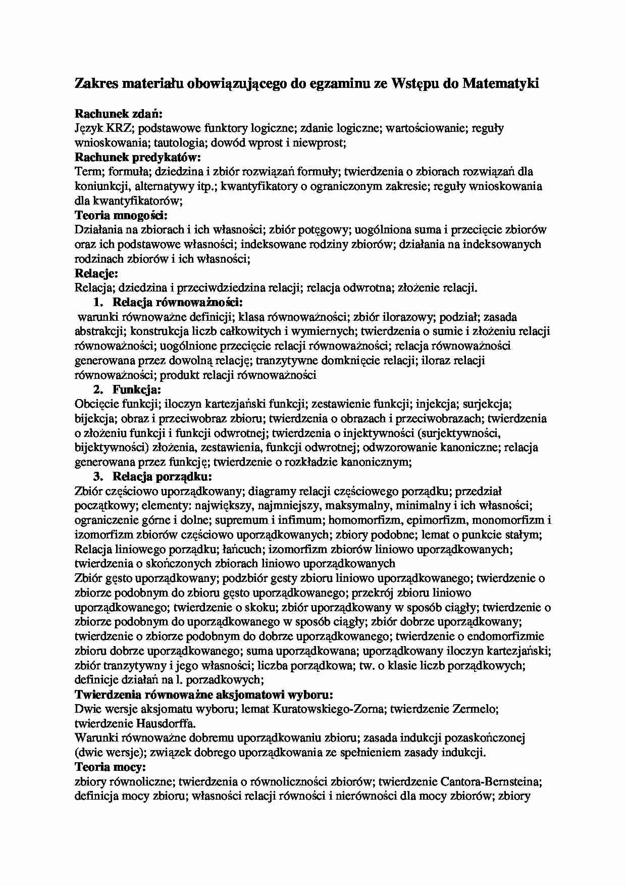 zakres materiału na egzamin wstęp do matematyki - strona 1