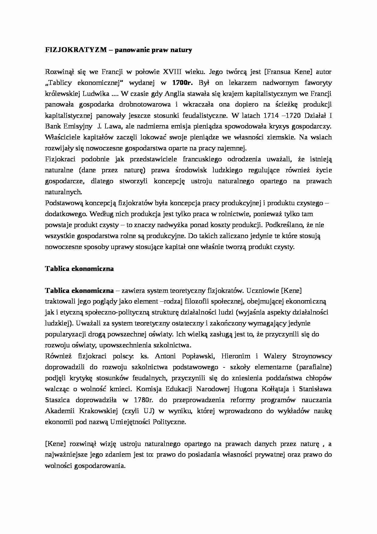 FIZJOKRATYZM  - strona 1