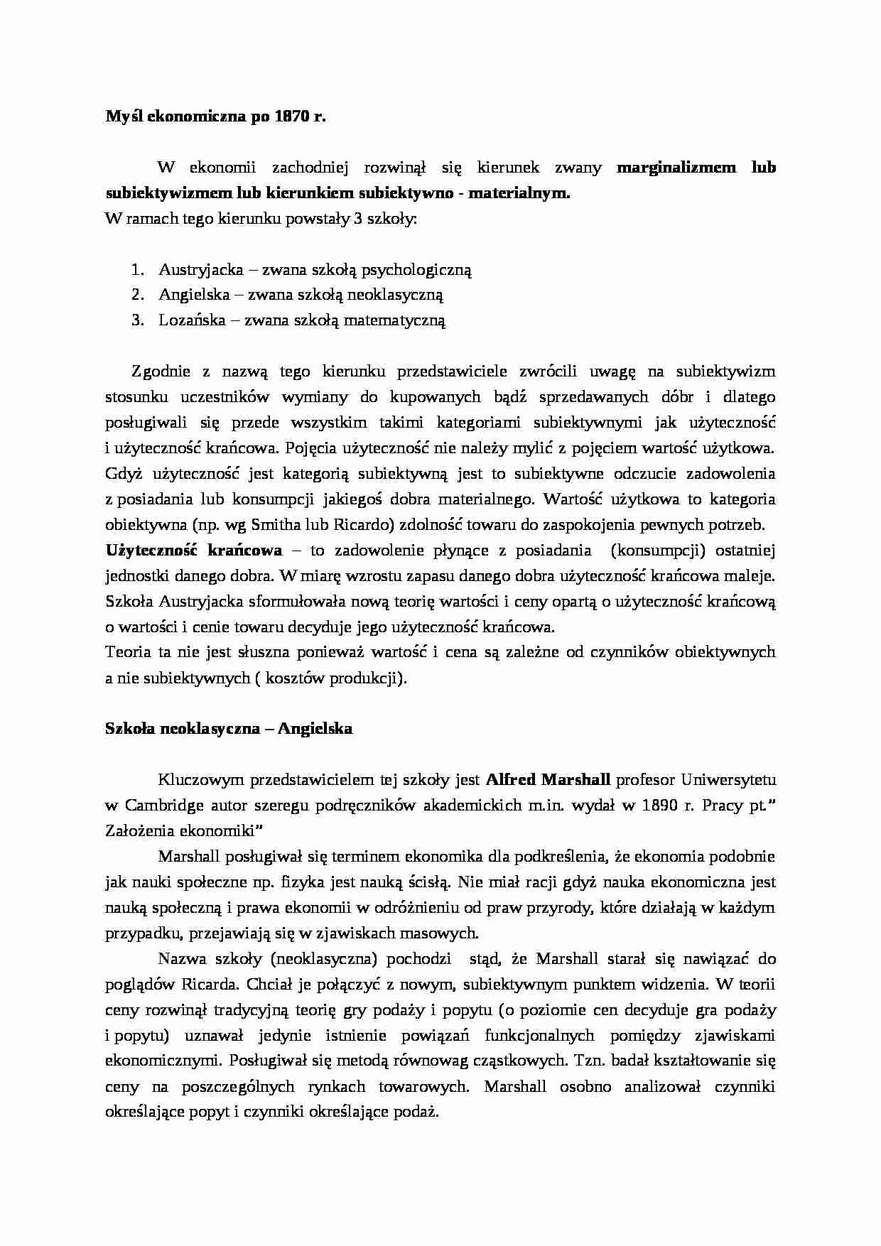 Myśl ekonomiczna po 1870 r - strona 1