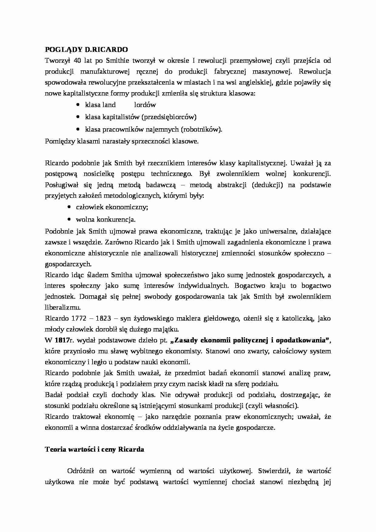 Poglądy Ricardo, prawo Ricarda - strona 1