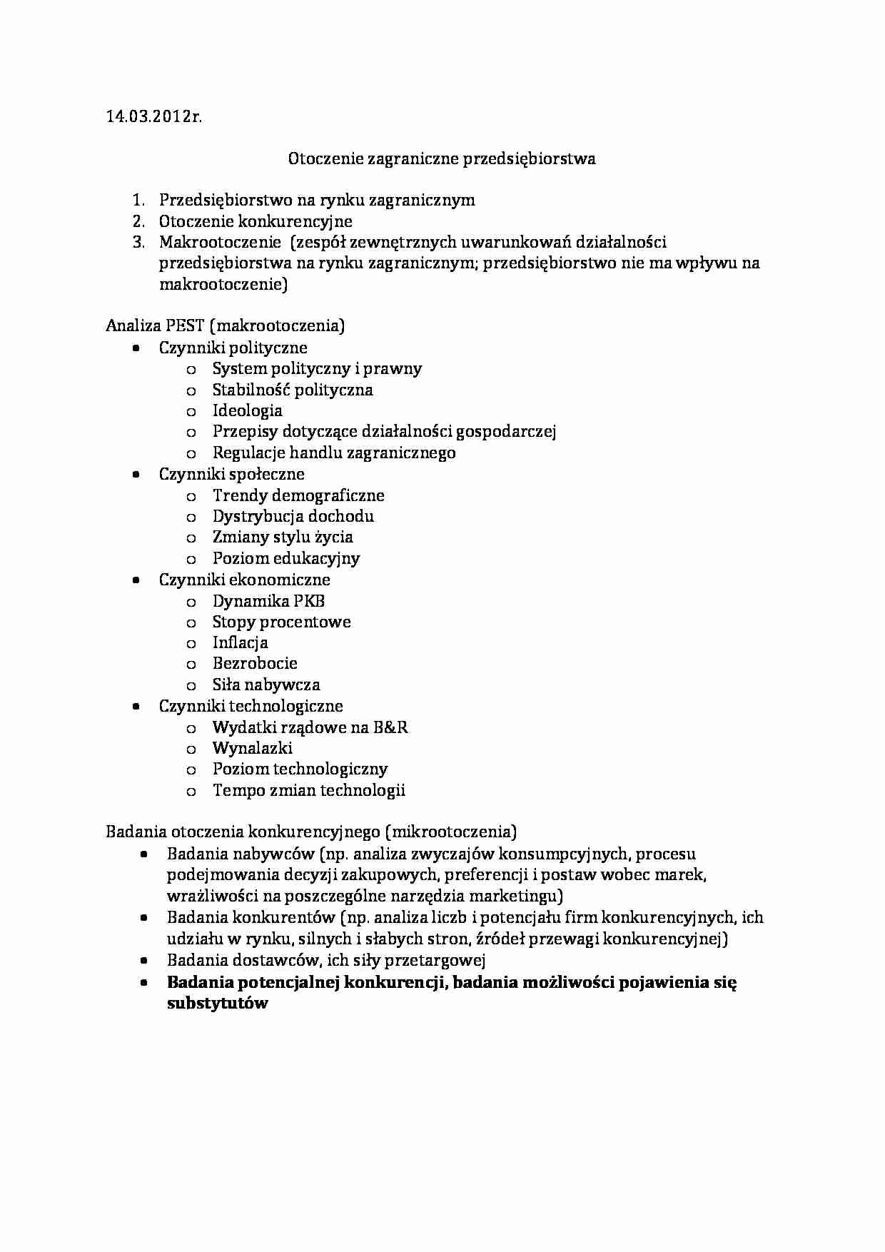 otoczenie zagraniczne przedsiębiorstwa  - strona 1