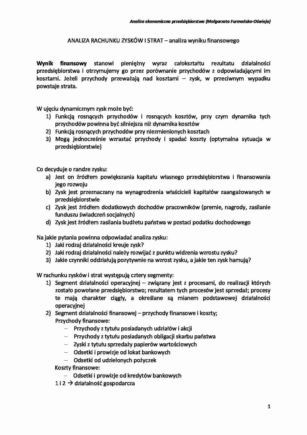 Analiza Rachunku Zysków i Strat  - strona 1