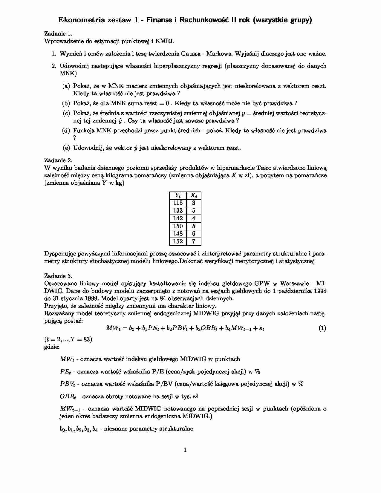 zestaw 1 ekonometria zadania - strona 1