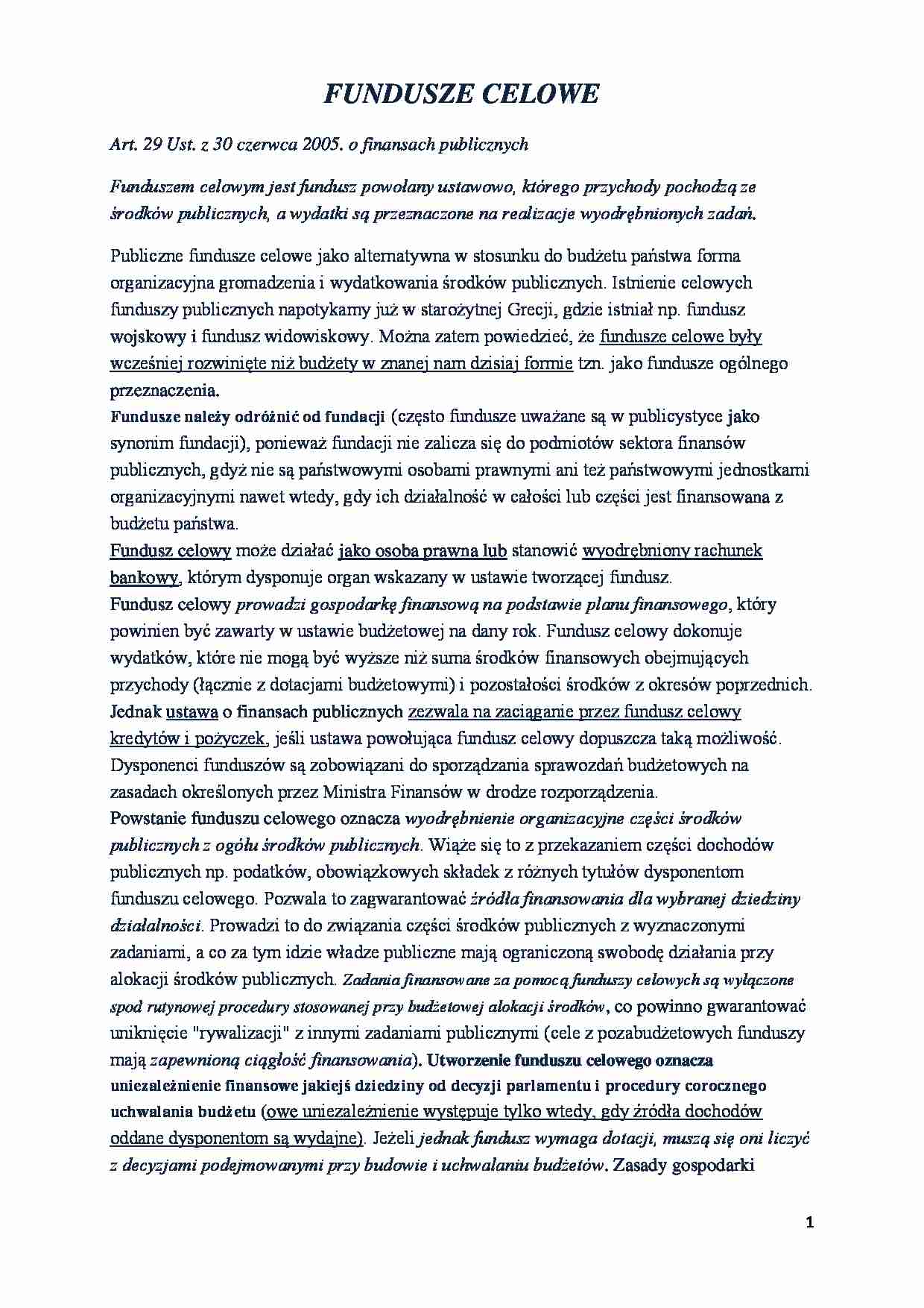 Fundusze celowe - strona 1