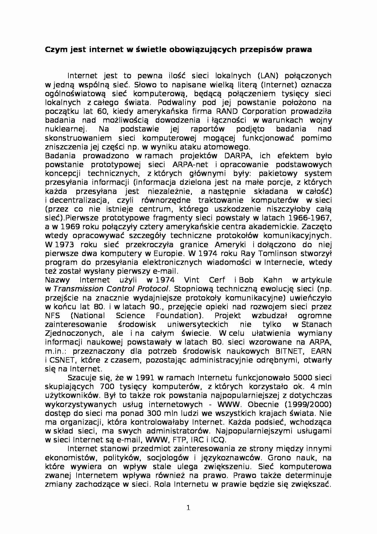 Czym jest Internet w świetle obowiązujących przepisów prawa - strona 1