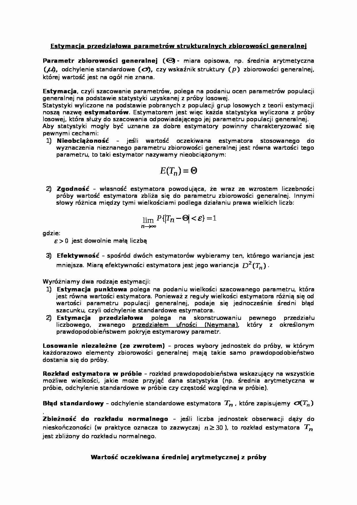 Estymacja przedziałowa parametrów strukturalnych zbiorowości generalnej - strona 1