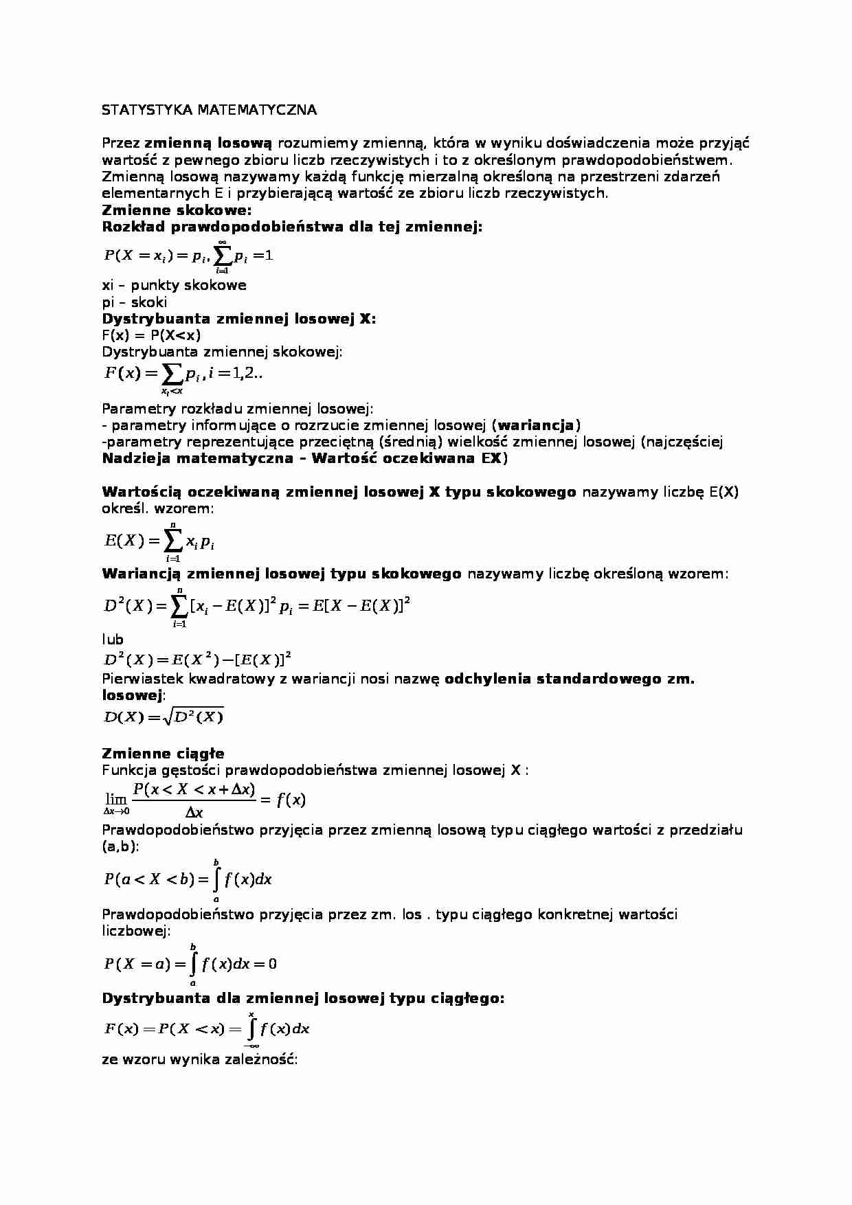 Statystyka matematyczna - wzory - strona 1