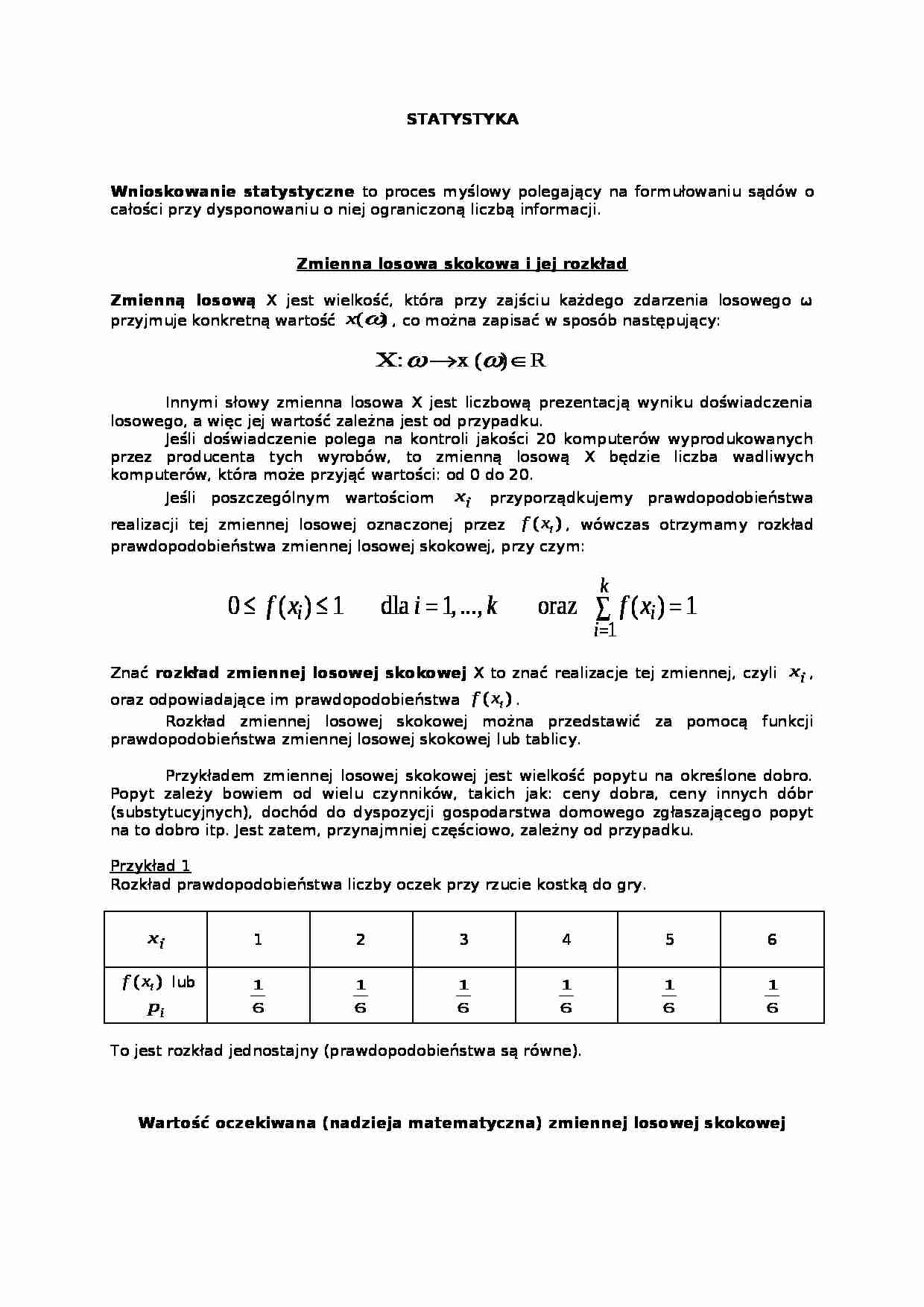 Zmienna losowa skokowa i jej rozkład - strona 1