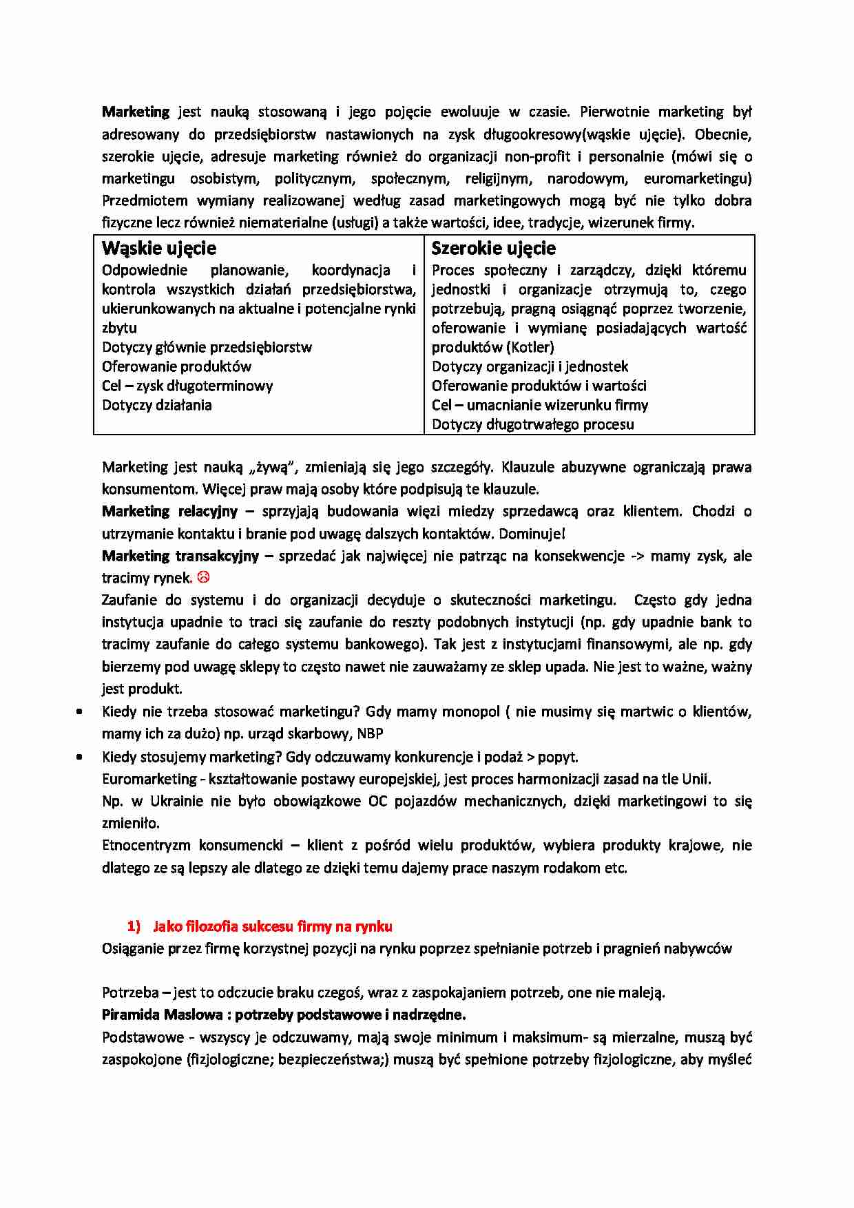 Marketing - podstawy - Piramida Maslowa  - strona 1