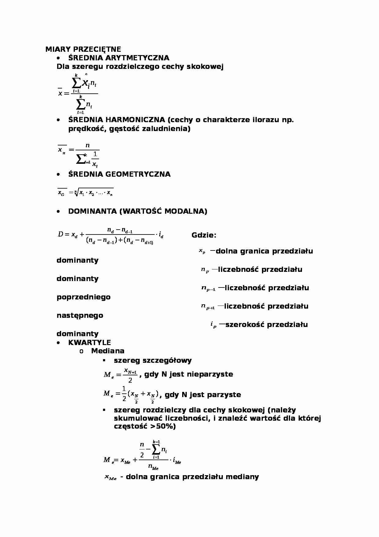 Statystyka - podstawowe wzory - strona 1