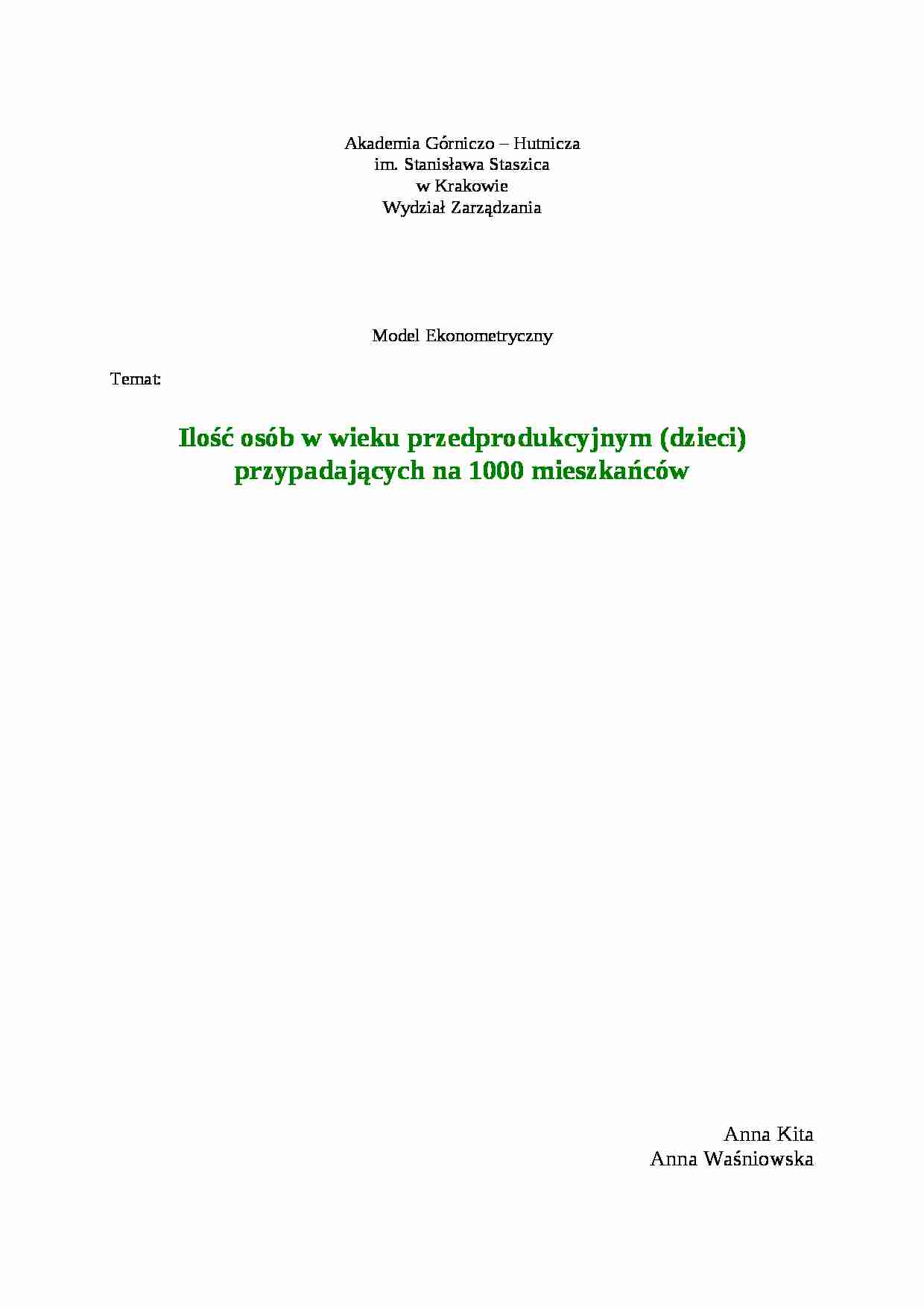 ilość osób w wieku przedprodukcyjnym przypadająca na 1000 mieszkańców - strona 1