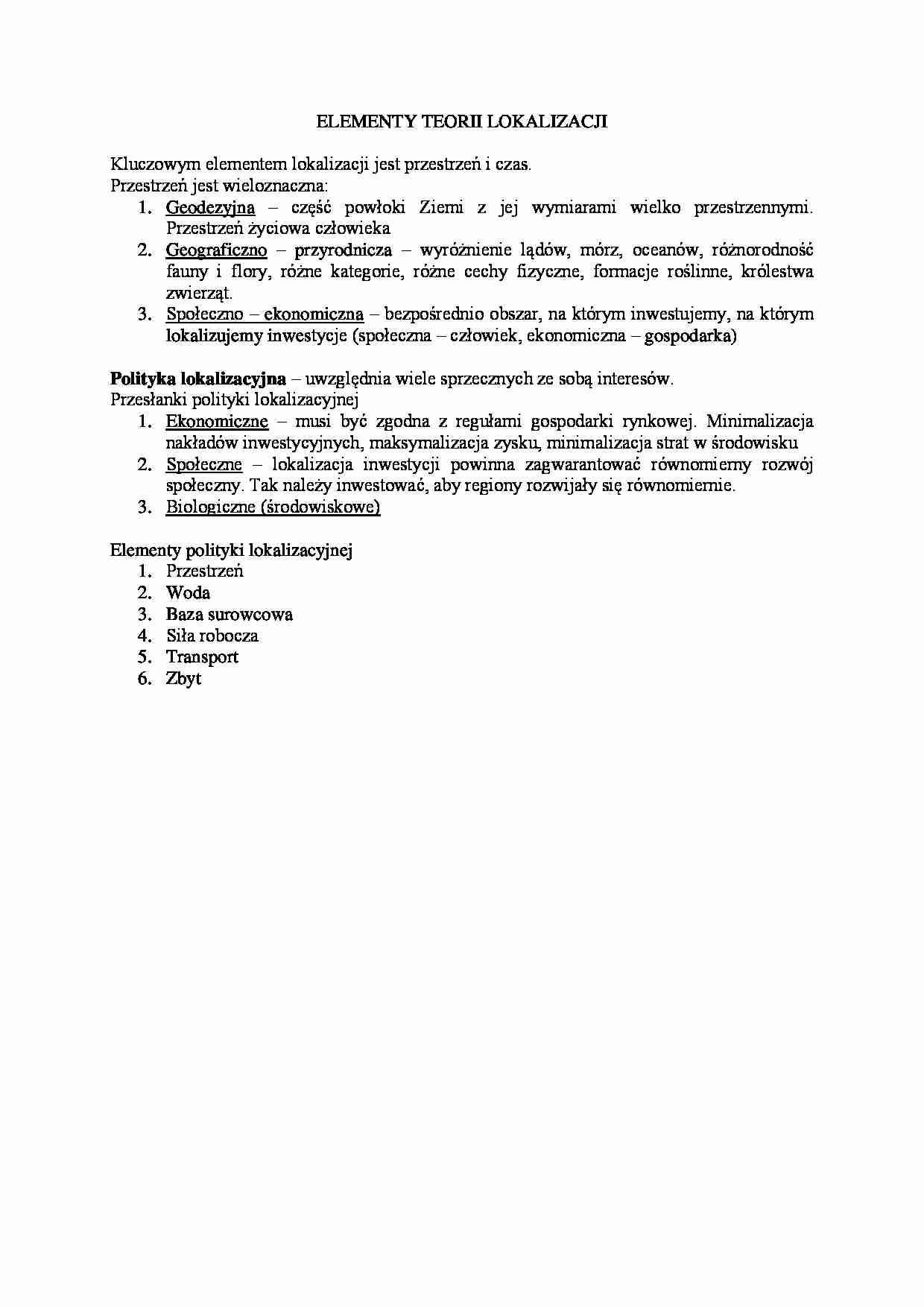 ELEMENTY TEORII LOKALIZACJI - strona 1