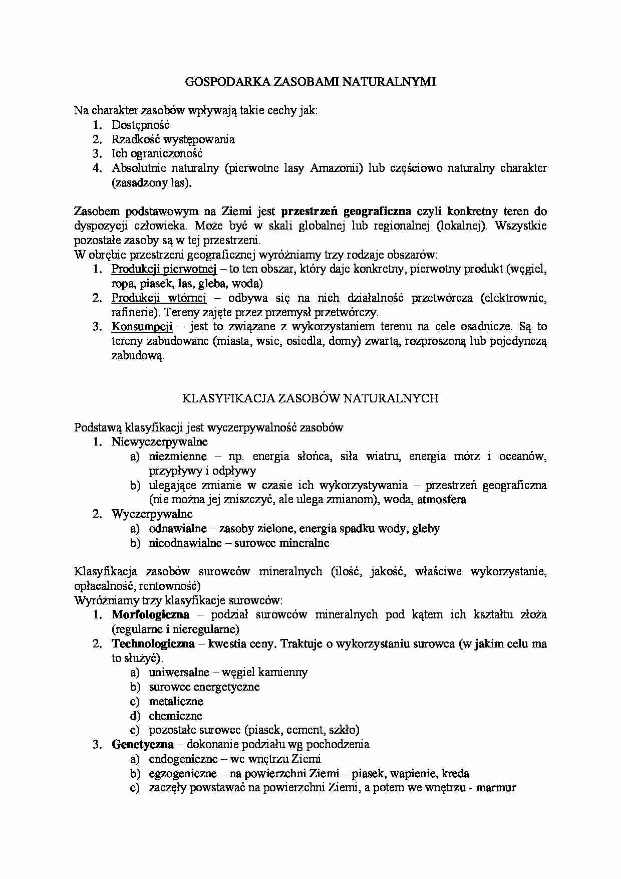 GOSPODARKA ZASOBAMI NATURALNYMI - strona 1