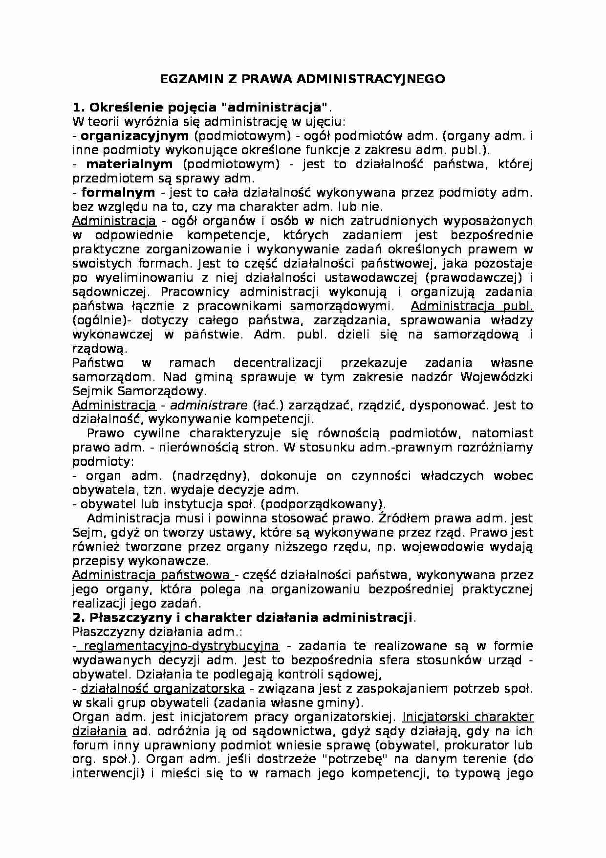 EGZAMIN Z PRAWA ADMINISTRACYJNEGO - strona 1