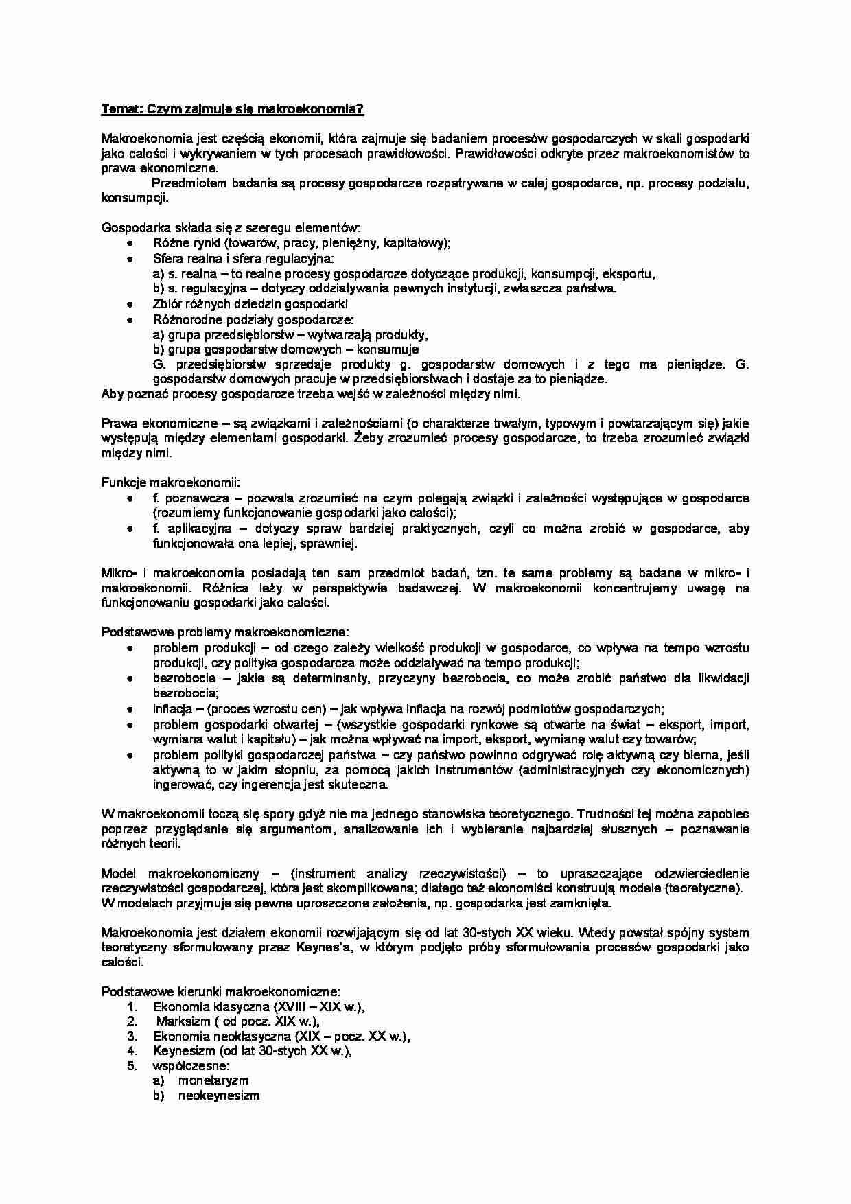 czym zajmuje się makroekonomia - strona 1