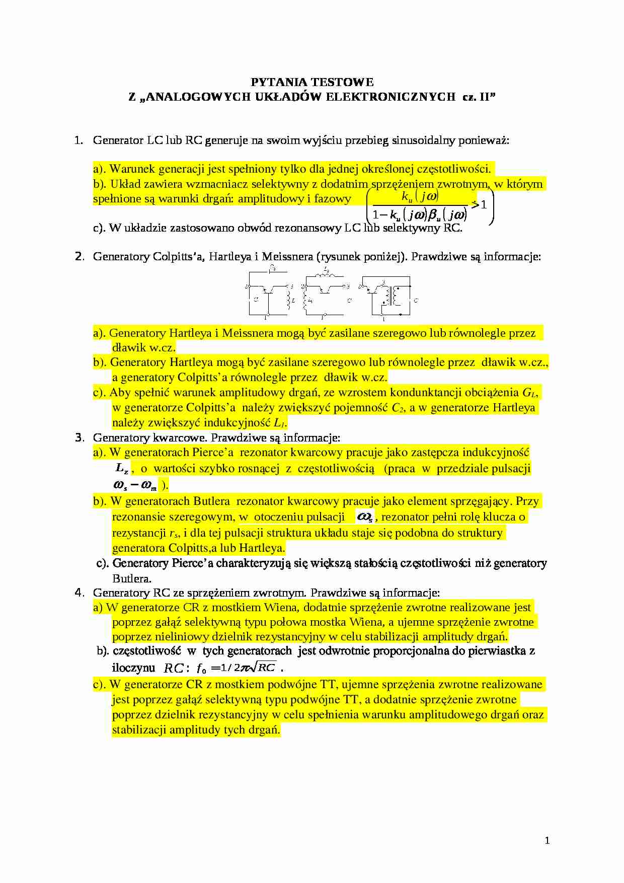 Analogowe układy elektroniczne test - strona 1