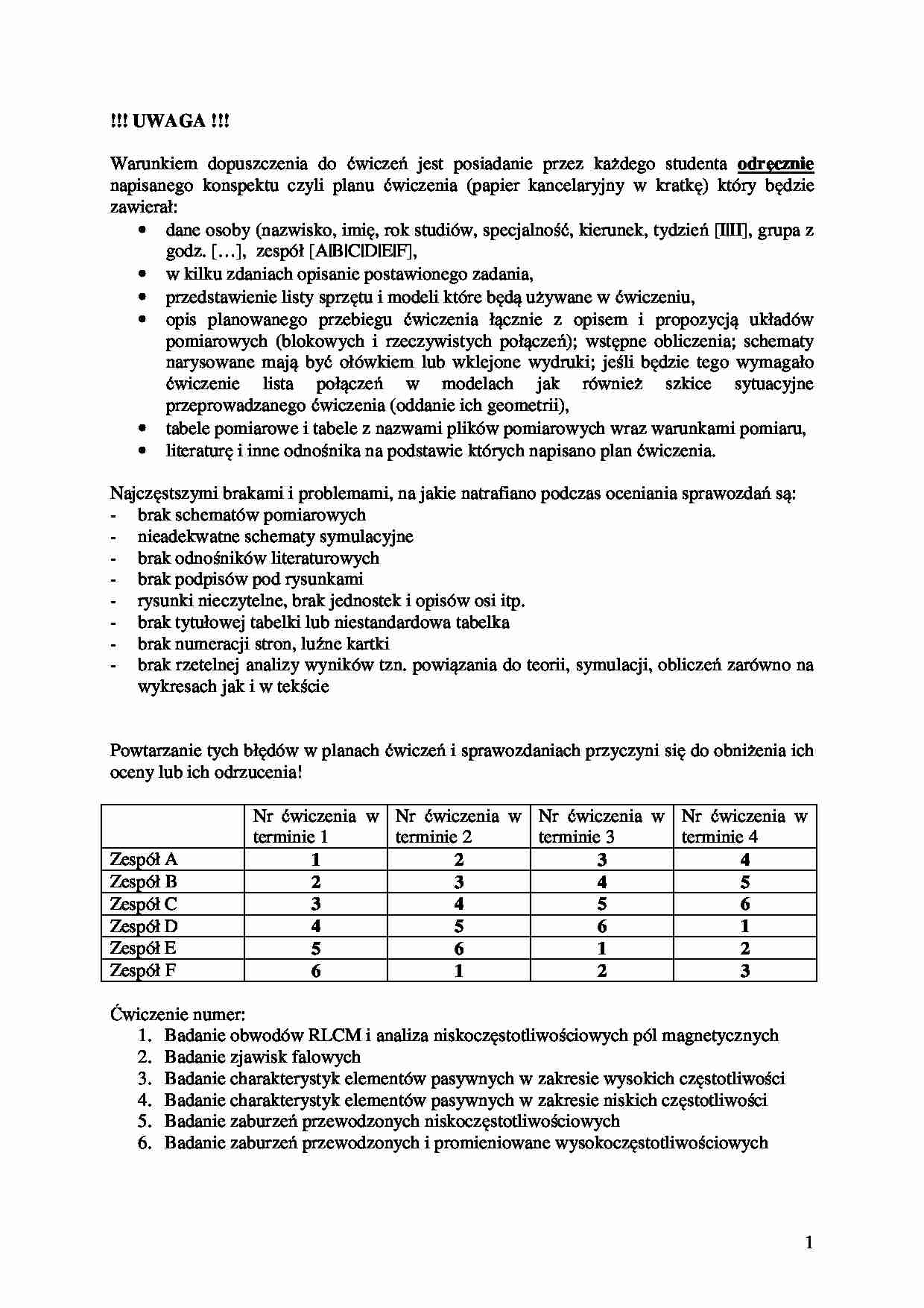 wzór konspektu i sprawozdania  - strona 1