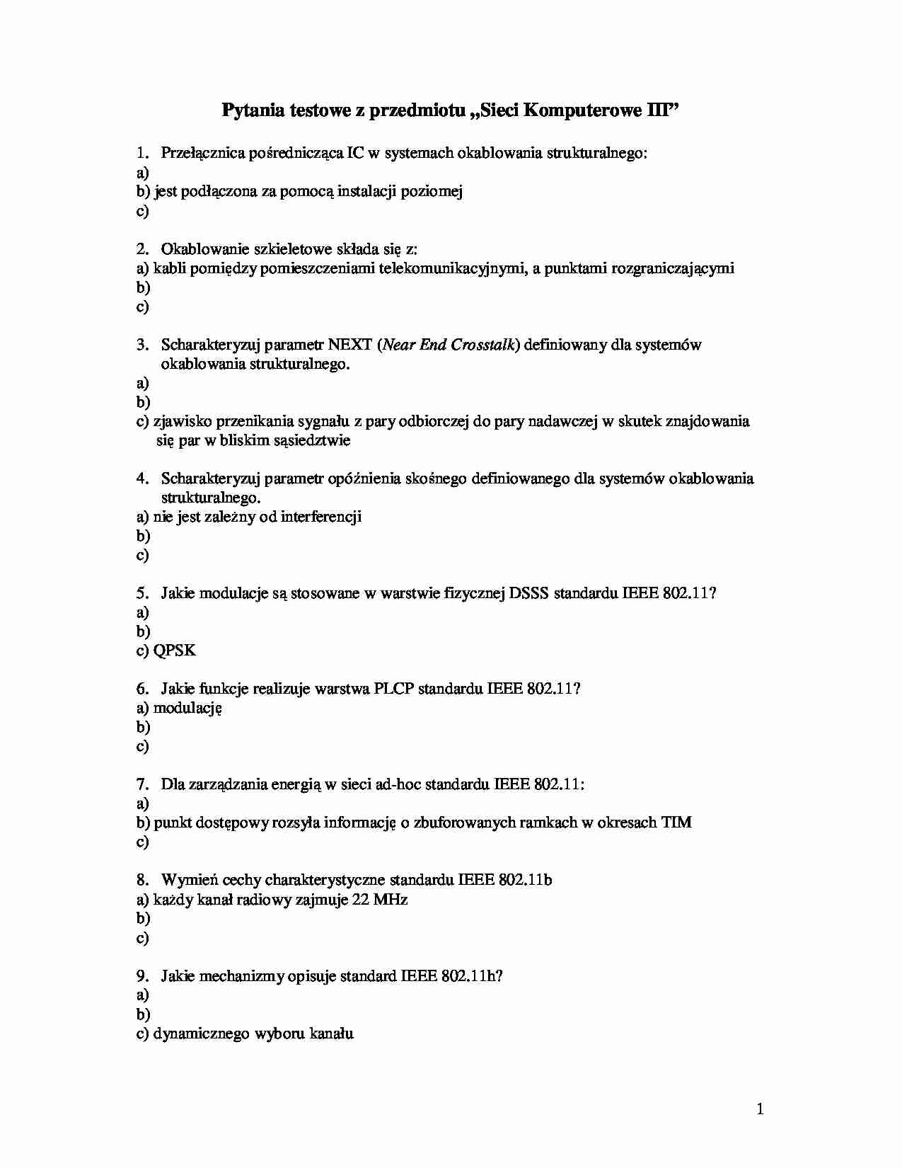 Sieci Komputerowe test - strona 1