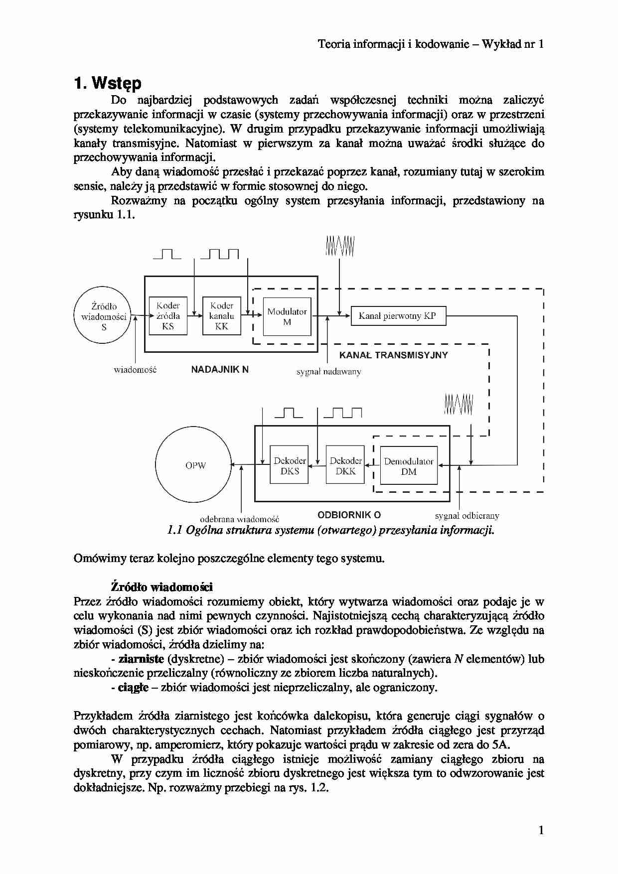 teoria informacji i kodowanie wykłady - strona 1