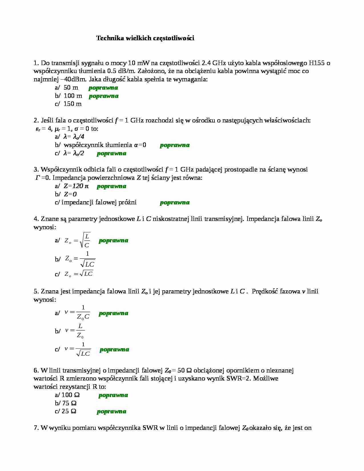 technika wielkich częstotliwości  egzamin inzynierski - strona 1