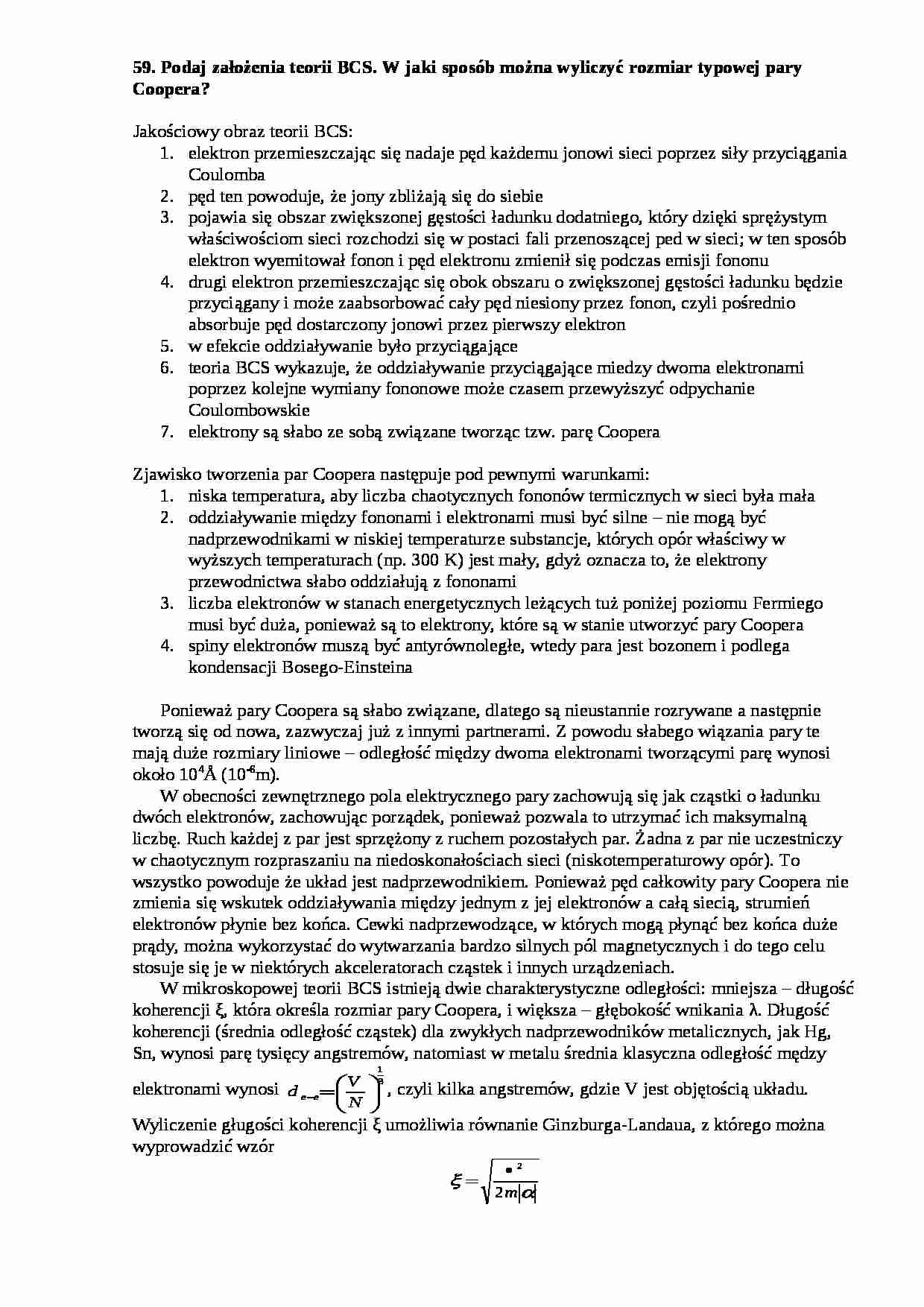 założenia teorii  Johna Bardeena, Leona Coopera i Roberta Shrieffera - strona 1